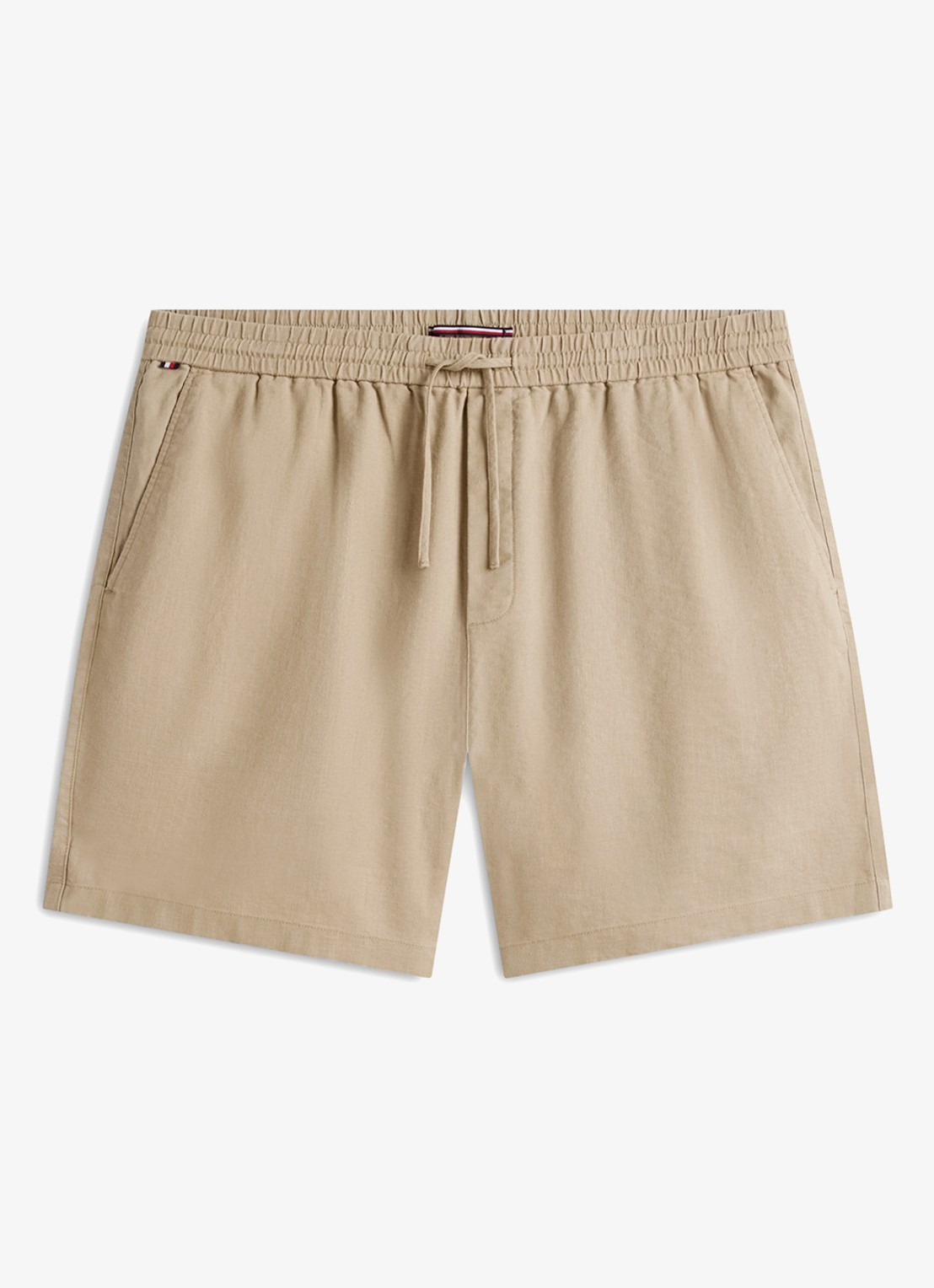 Tommy Hilfiger Straight fit korte broek in linnenblend - voorkant beige