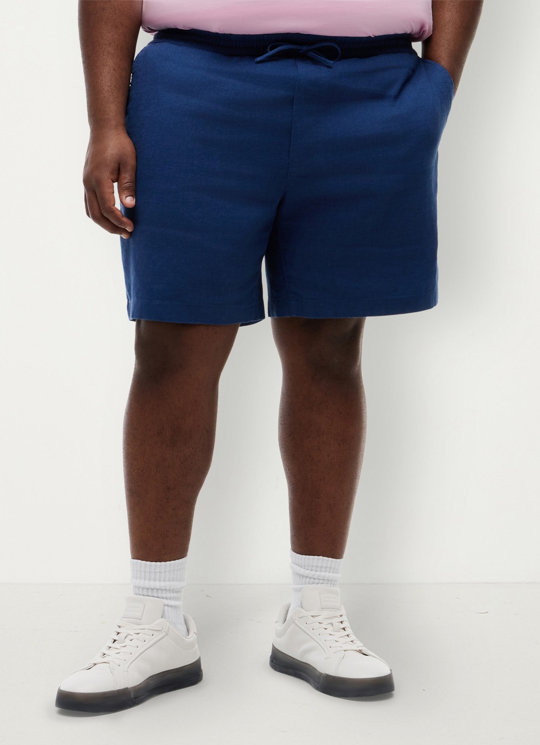 Tommy Hilfiger Straight fit korte broek in linnenblend - detail 4 donkerblauw
