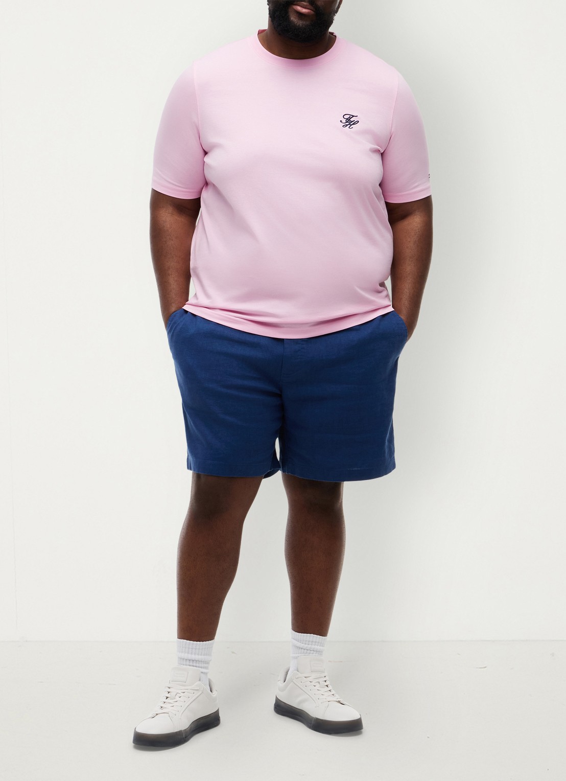 Tommy Hilfiger Straight fit korte broek in linnenblend - voorkant 2 donkerblauw