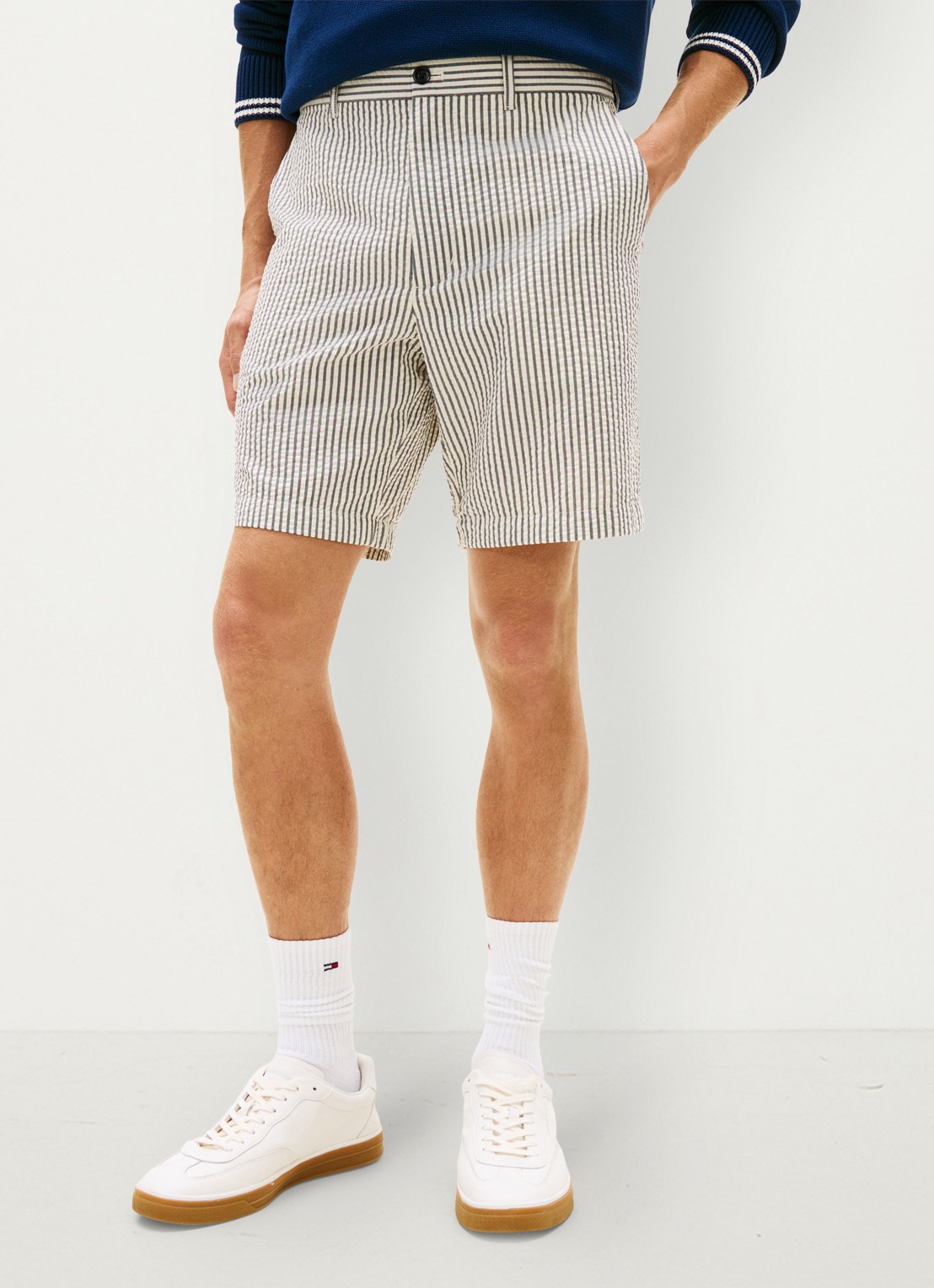 Tommy Hilfiger Straight fit korte broek met streepprint - detail 4 grijs