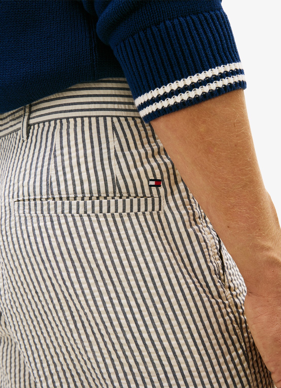 Tommy Hilfiger Straight fit korte broek met streepprint - detail 5 grijs