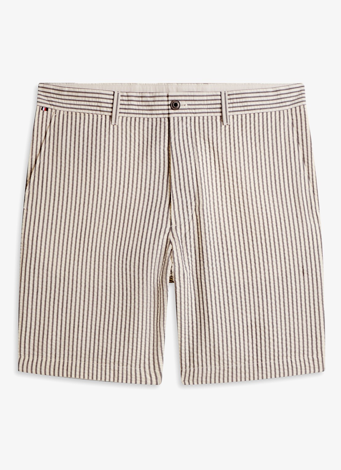 Tommy Hilfiger Straight fit korte broek met streepprint - voorkant grijs