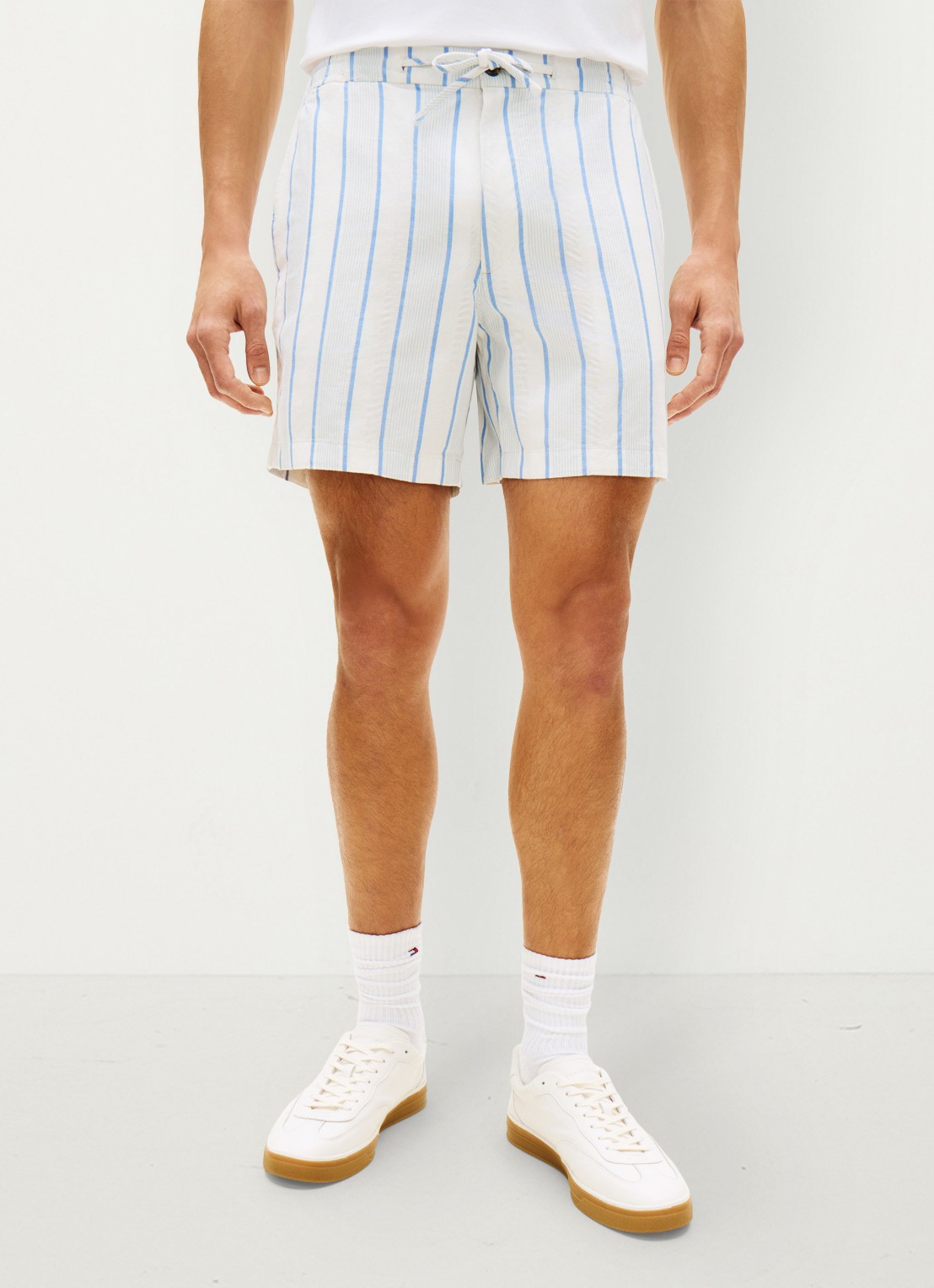 Tommy Hilfiger Straight fit korte broek met streepprint - detail 3 blauw