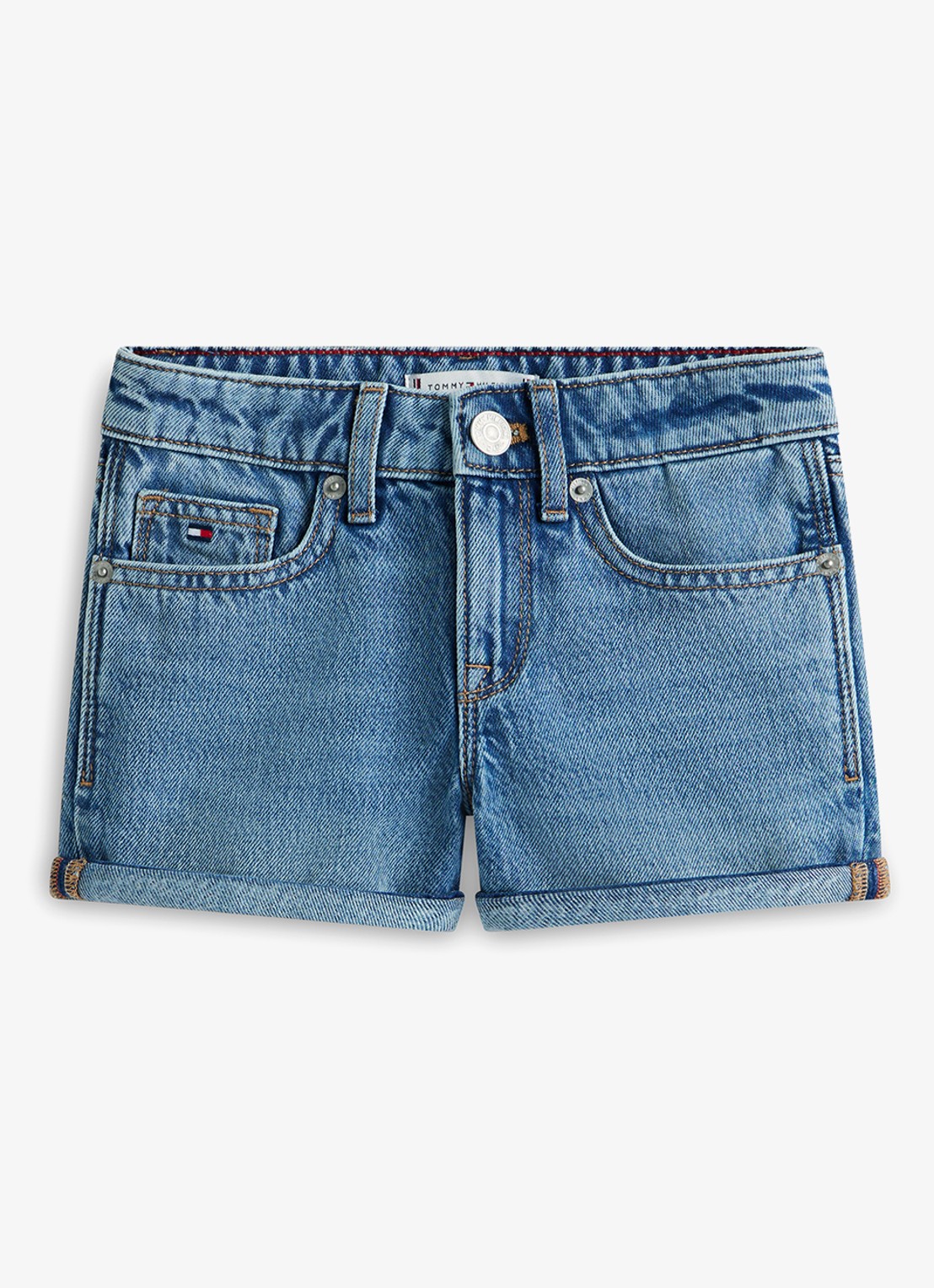 Tommy Hilfiger Straight fit korte broek van denim - voorkant 2 indigo