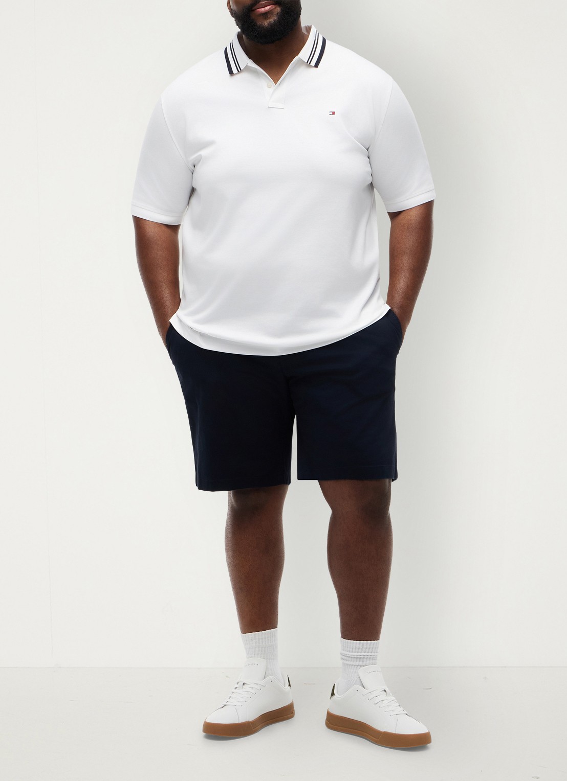 Tommy Hilfiger Straight fit korte chino in katoenblend - voorkant 5 donkerblauw