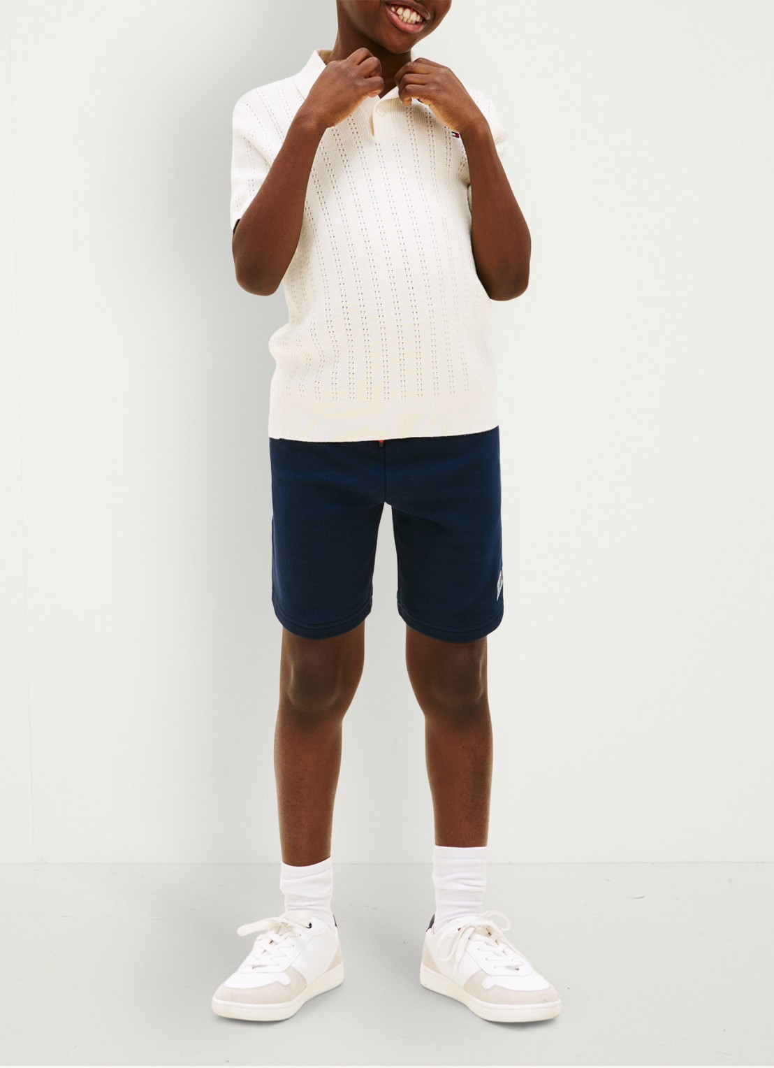 Tommy Hilfiger Straight fit korte joggingbroek met steekzakken - voorkant 2 donkerblauw