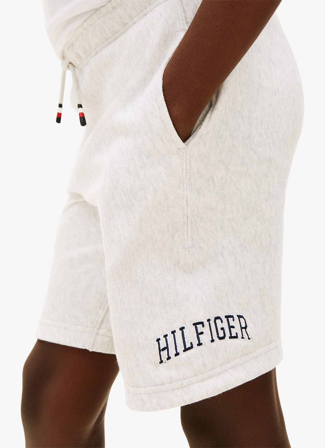 Tommy Hilfiger Straight fit korte joggingbroek met steekzakken - detail 3 lichtgrijs