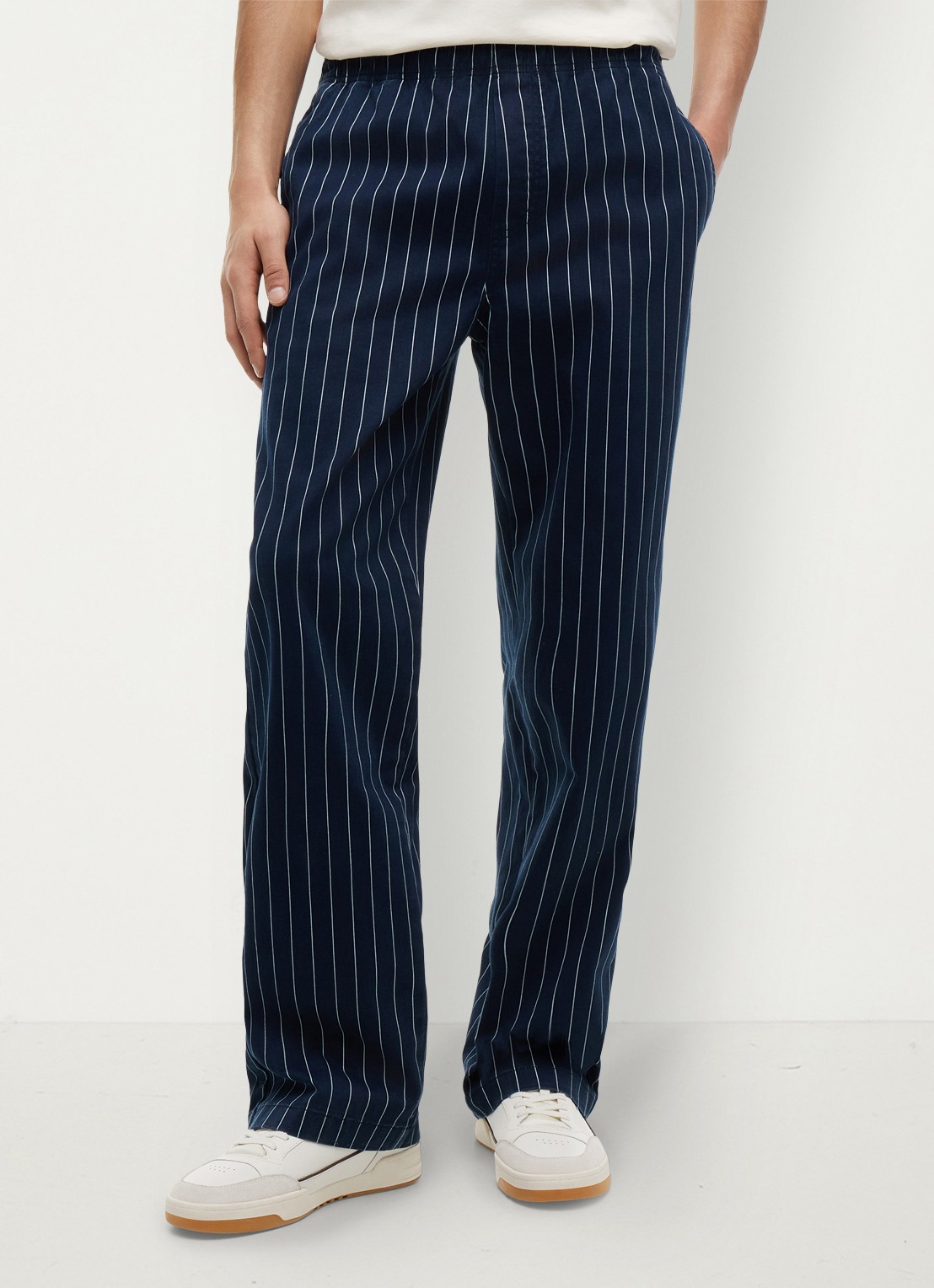 Tommy Hilfiger Straight fit pantalon met krijtstreep - detail donkerblauw