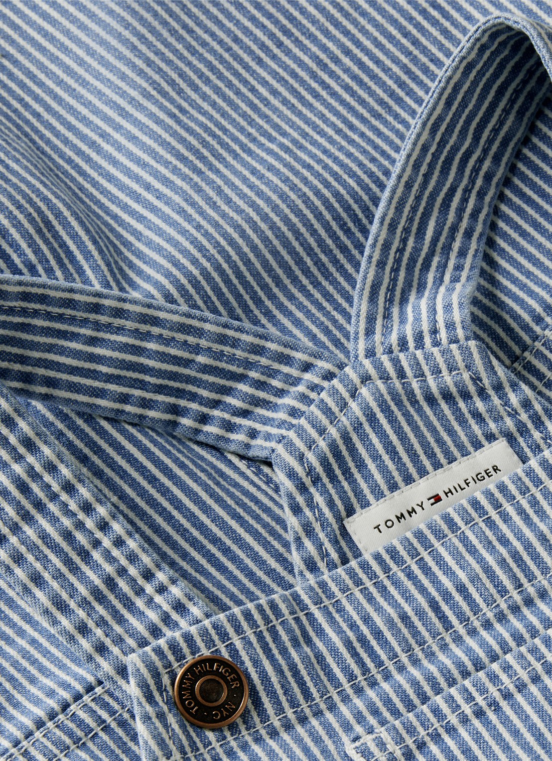 Tommy Hilfiger Straight fit tuinbroek met streepprint - detail 3 lichtblauw