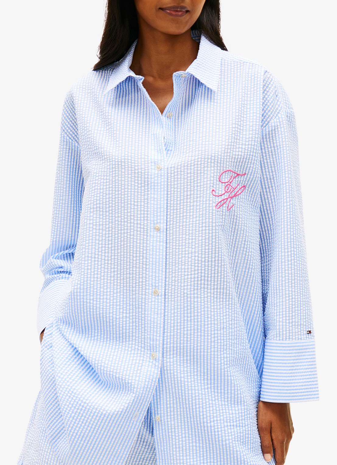 Tommy Hilfiger Strandtuniek met streepprint - detail 4 lichtblauw