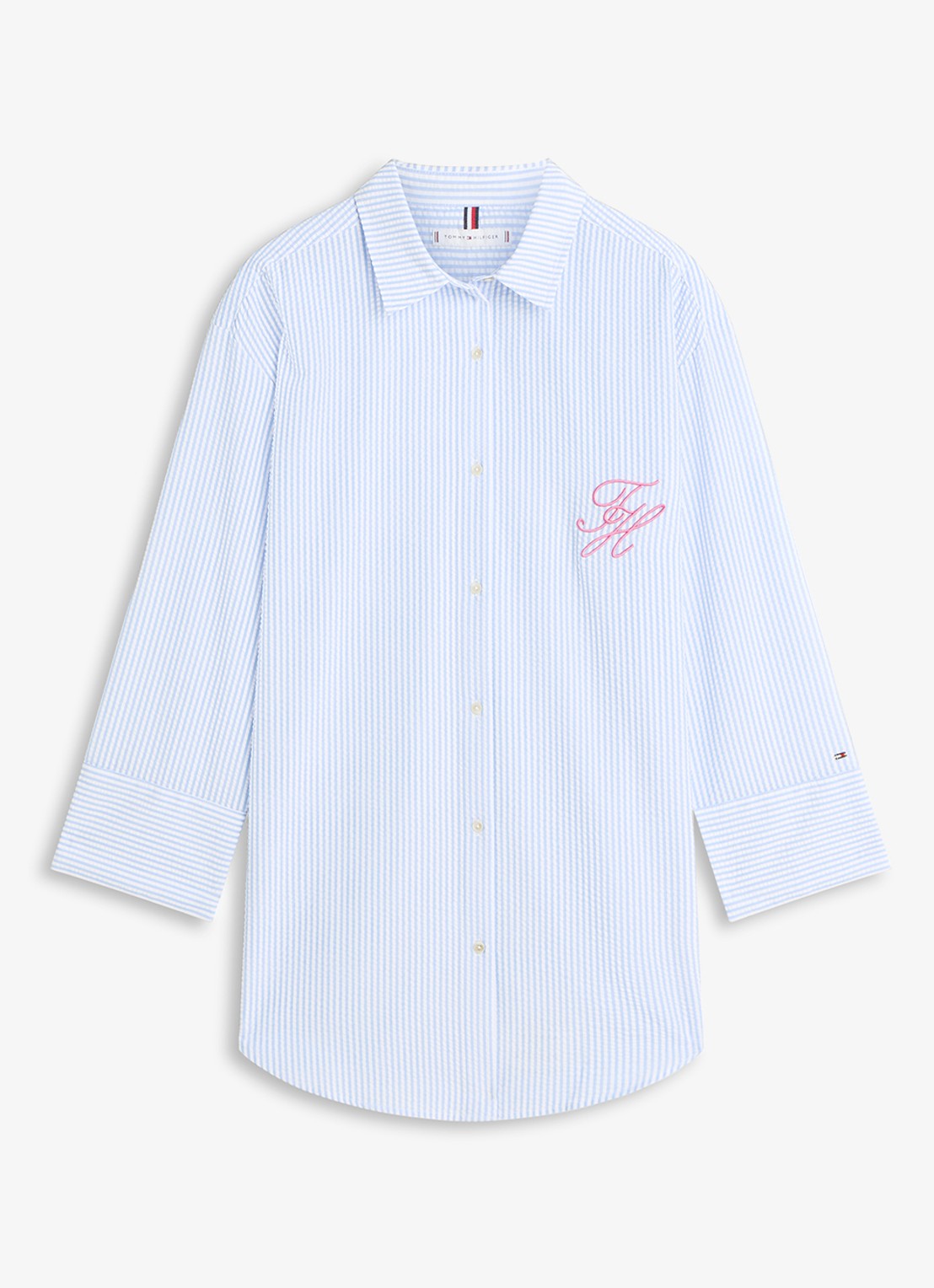 Tommy Hilfiger Strandtuniek met streepprint - voorkant lichtblauw