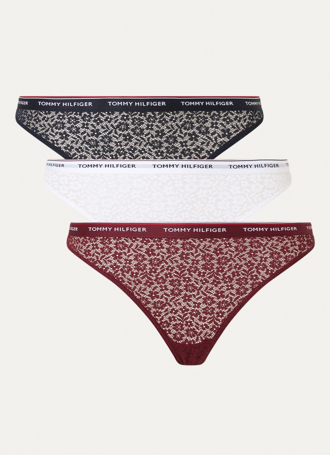 Tommy Hilfiger String van kant in 3-pack - voorkant 3 wit