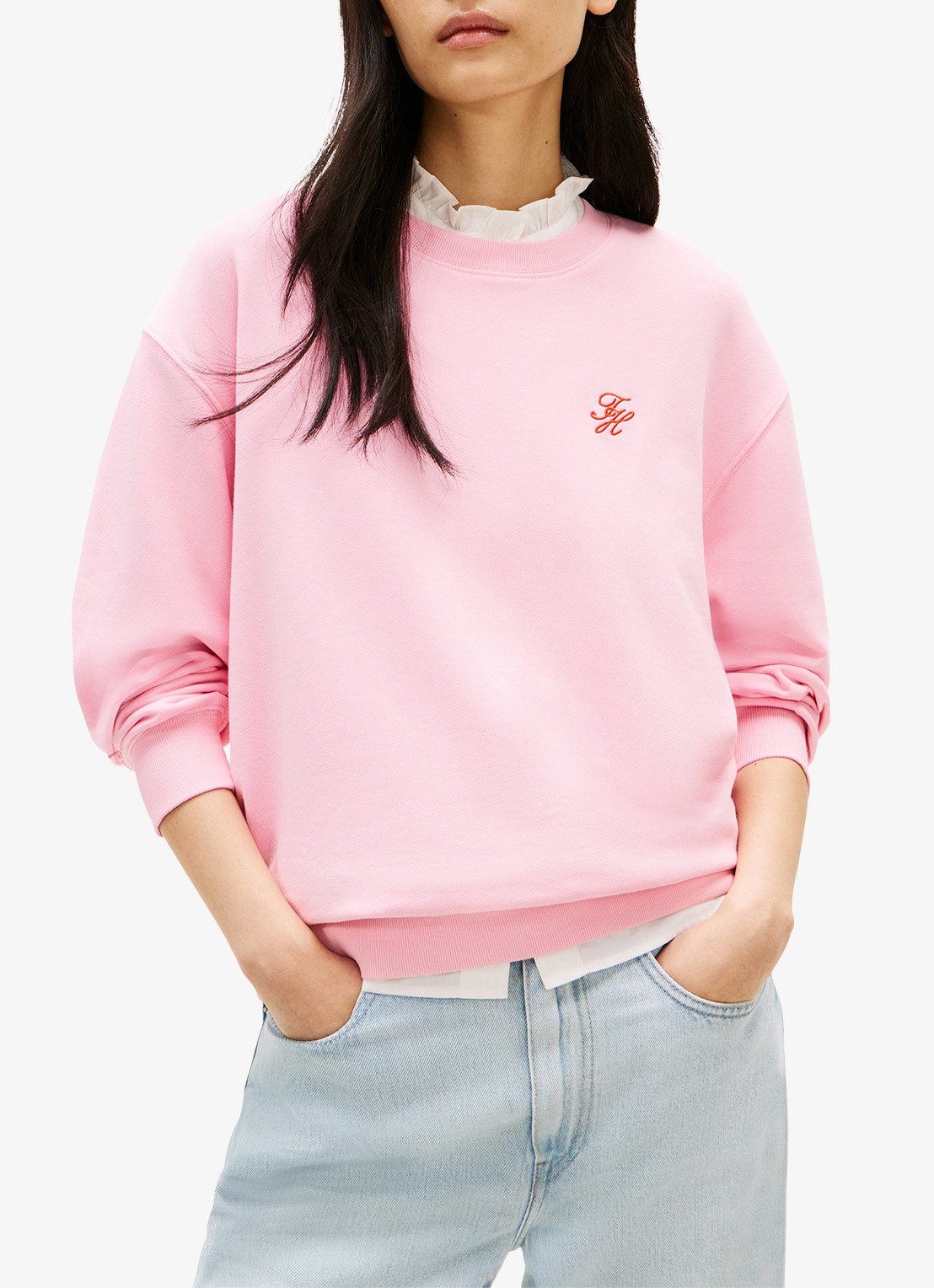 Tommy Hilfiger Sweater in katoenblend - detail roze