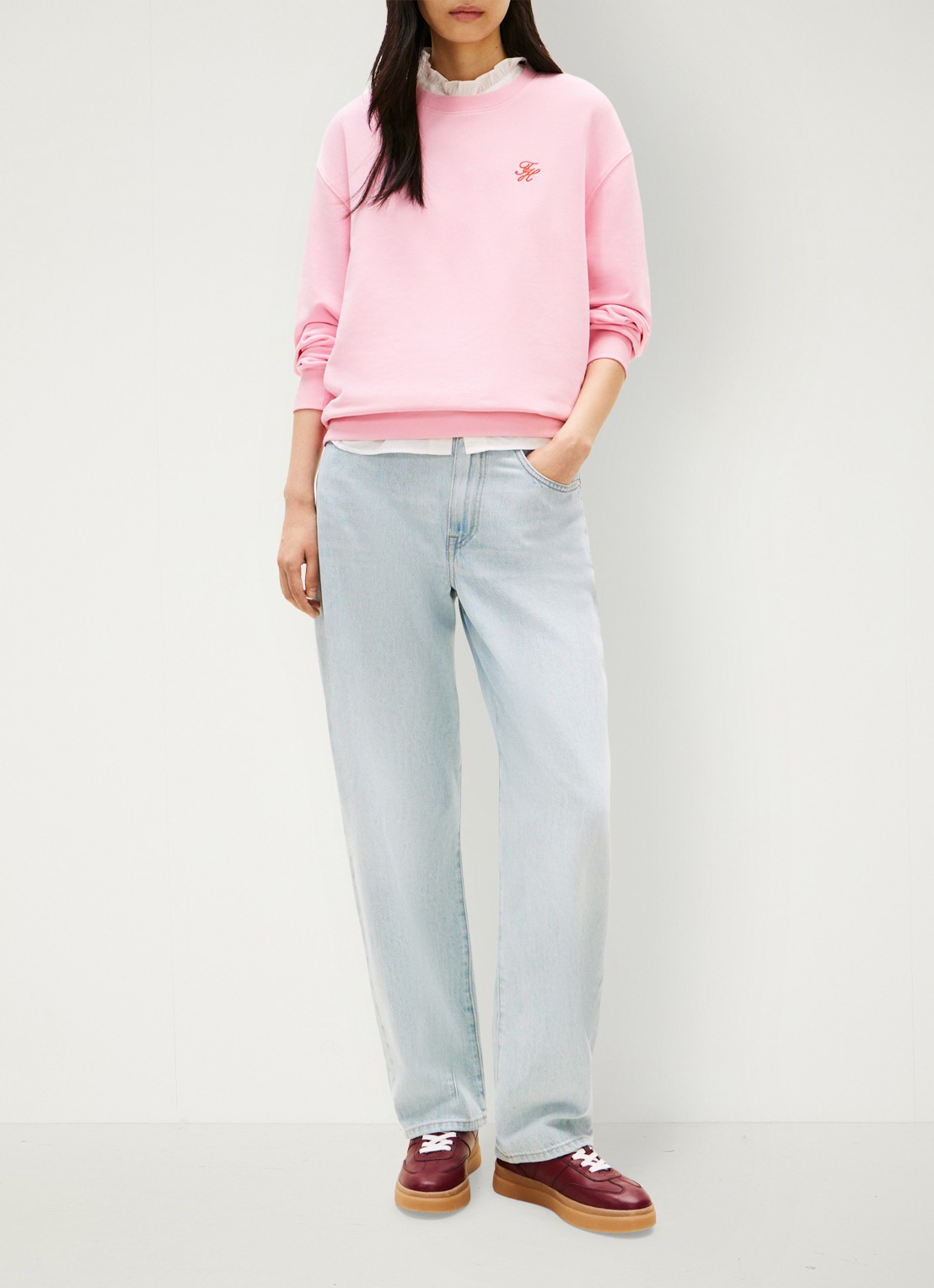 Tommy Hilfiger Sweater in katoenblend - voorkant 5 roze