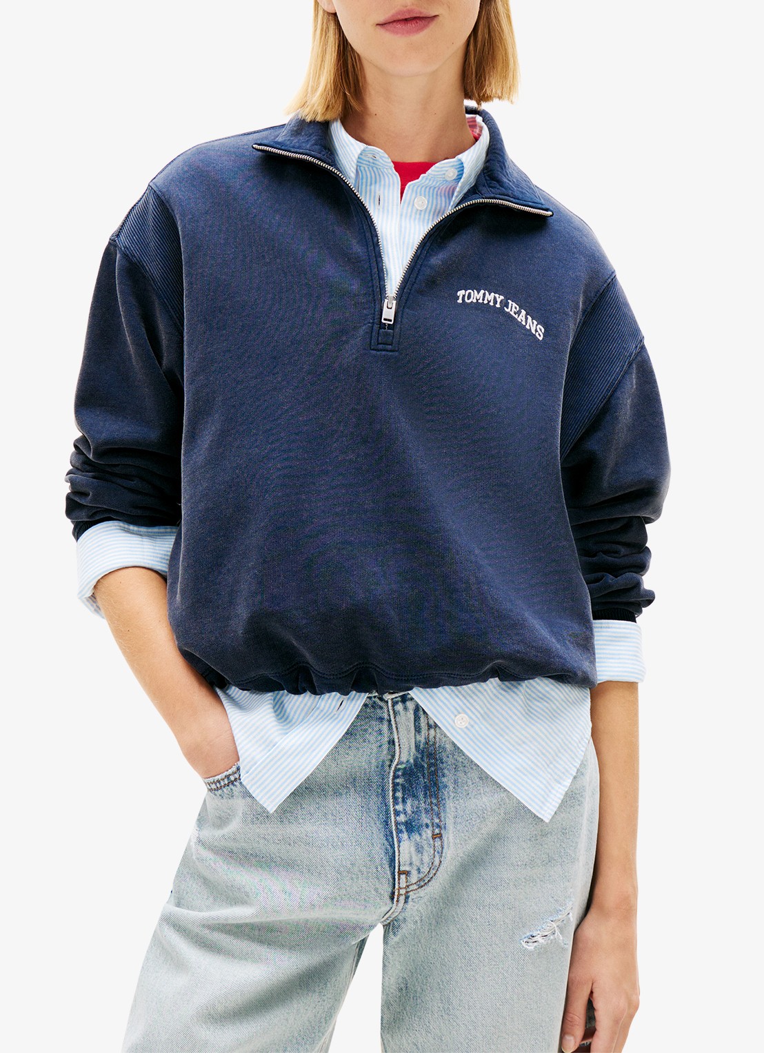 Tommy Hilfiger Sweater in katoenblend - detail 2 donkerblauw