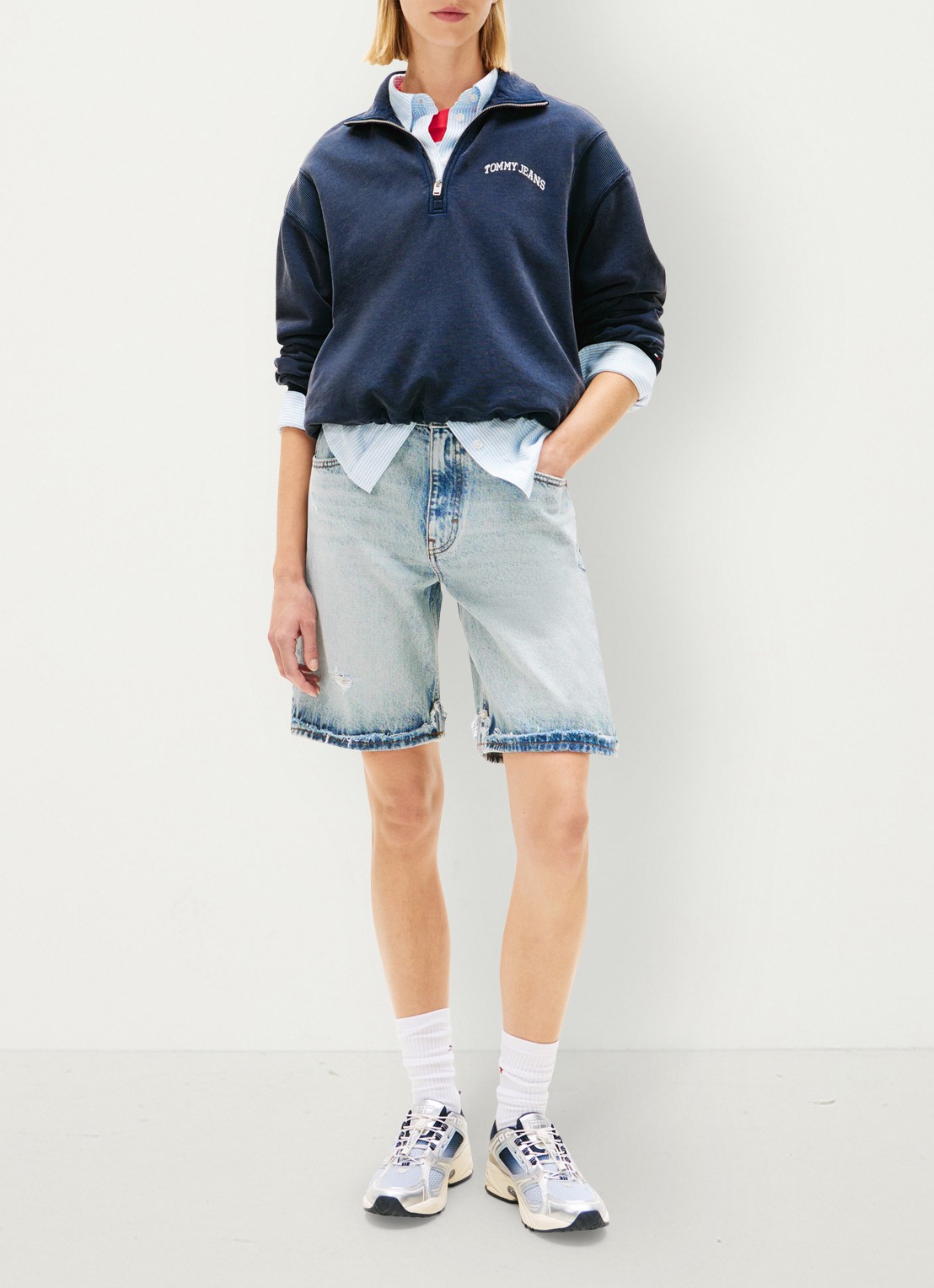 Tommy Hilfiger Sweater in katoenblend - voorkant 5 donkerblauw