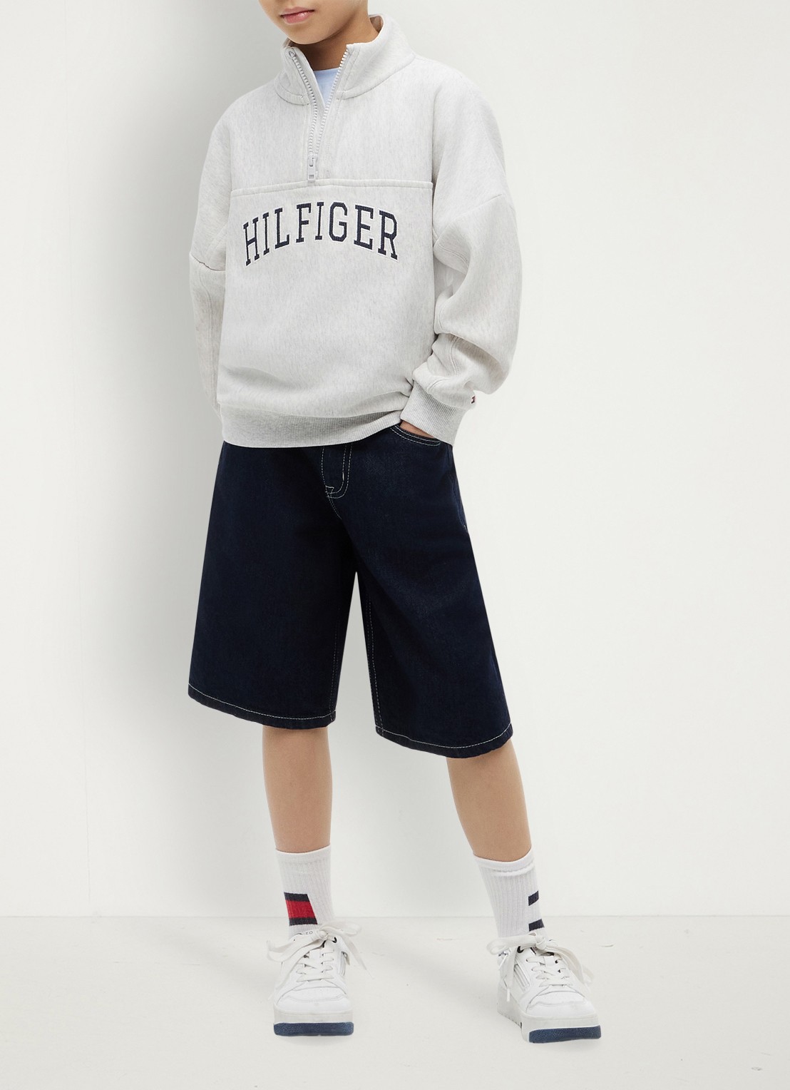 Tommy Hilfiger Sweater in katoenblend - voorkant 2 grijsmele