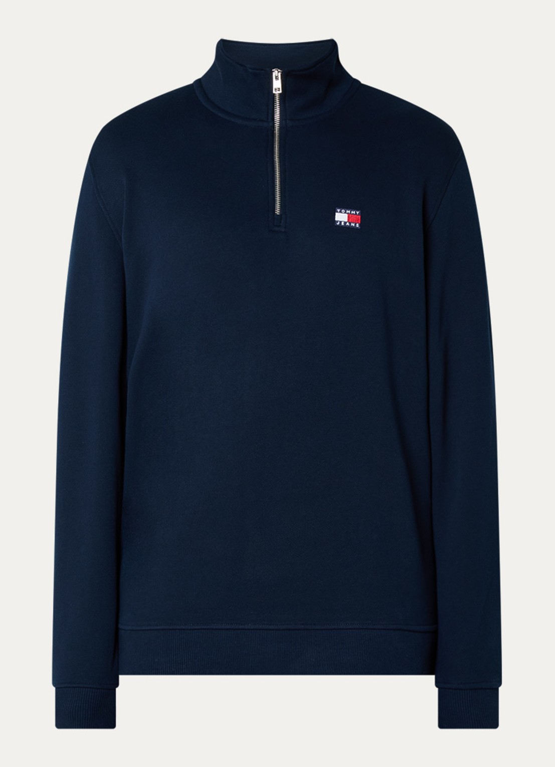 Tommy Hilfiger Sweater met halve rits en logo - voorkant 3 donkerblauw