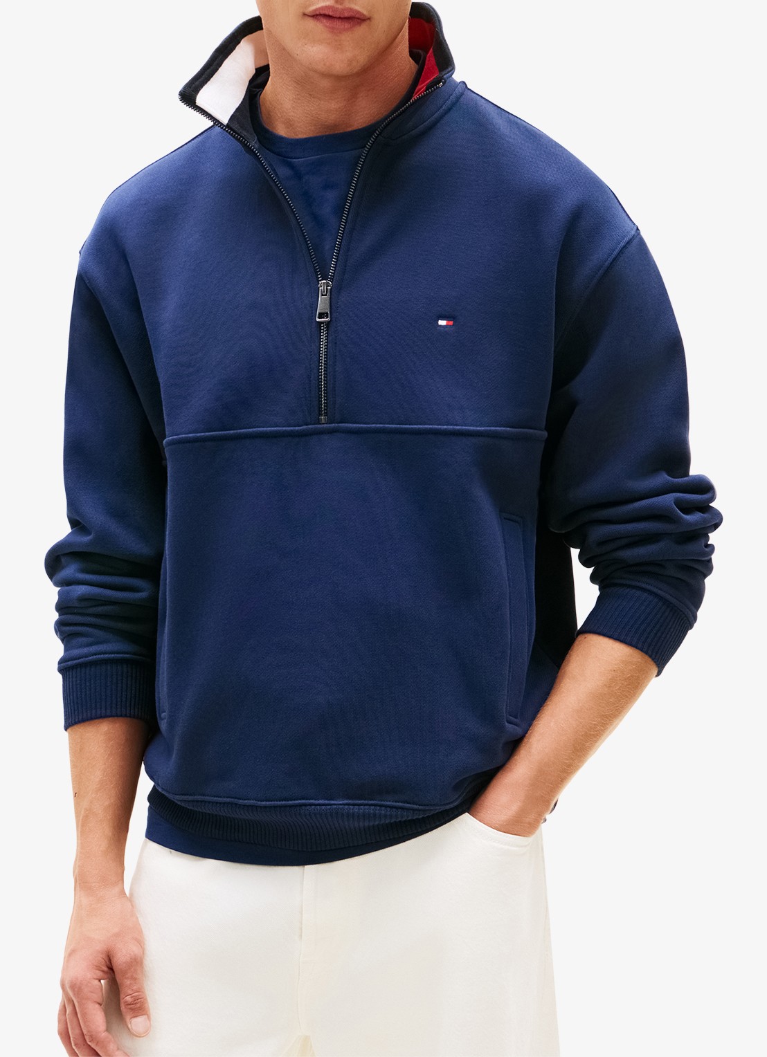 Tommy Hilfiger Sweater met halve rits en logoborduring - detail 2 donkerblauw