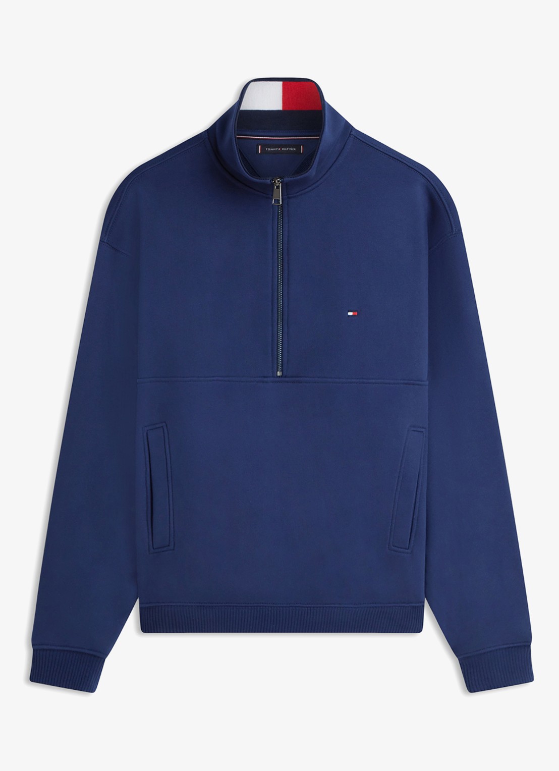 Tommy Hilfiger Sweater met halve rits en logoborduring - voorkant 4 donkerblauw