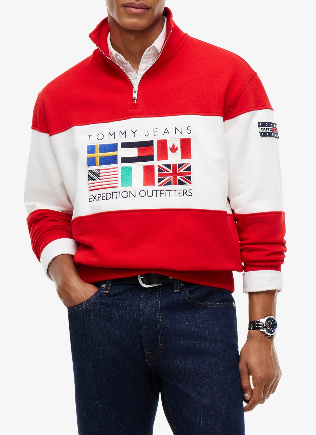 Tommy Hilfiger Sweater met halve rits en logoborduring - detail rood