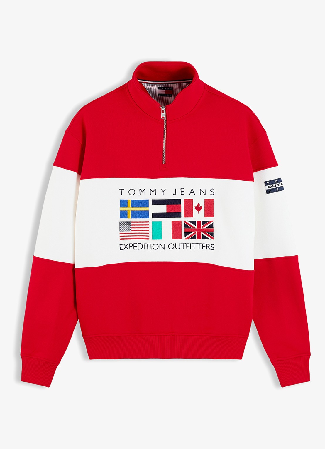 Tommy Hilfiger Sweater met halve rits en logoborduring - voorkant 4 rood