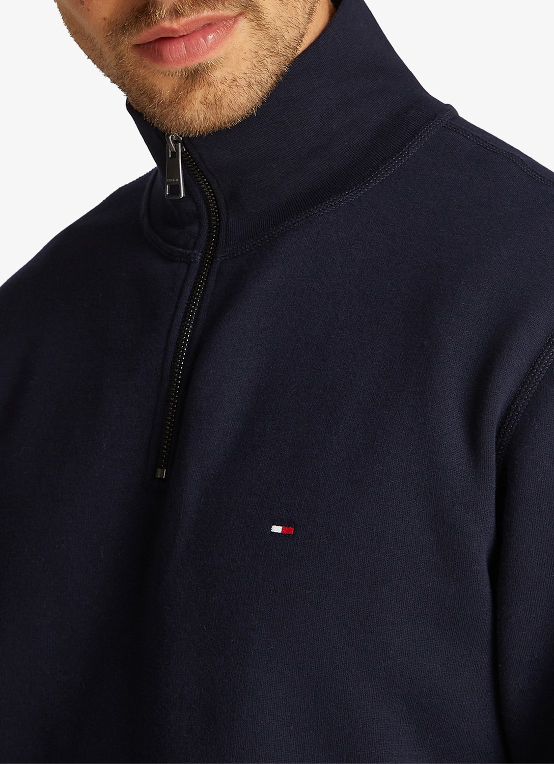 Tommy Hilfiger Sweater met halve rits en logoborduring - detail 3 donkerblauw