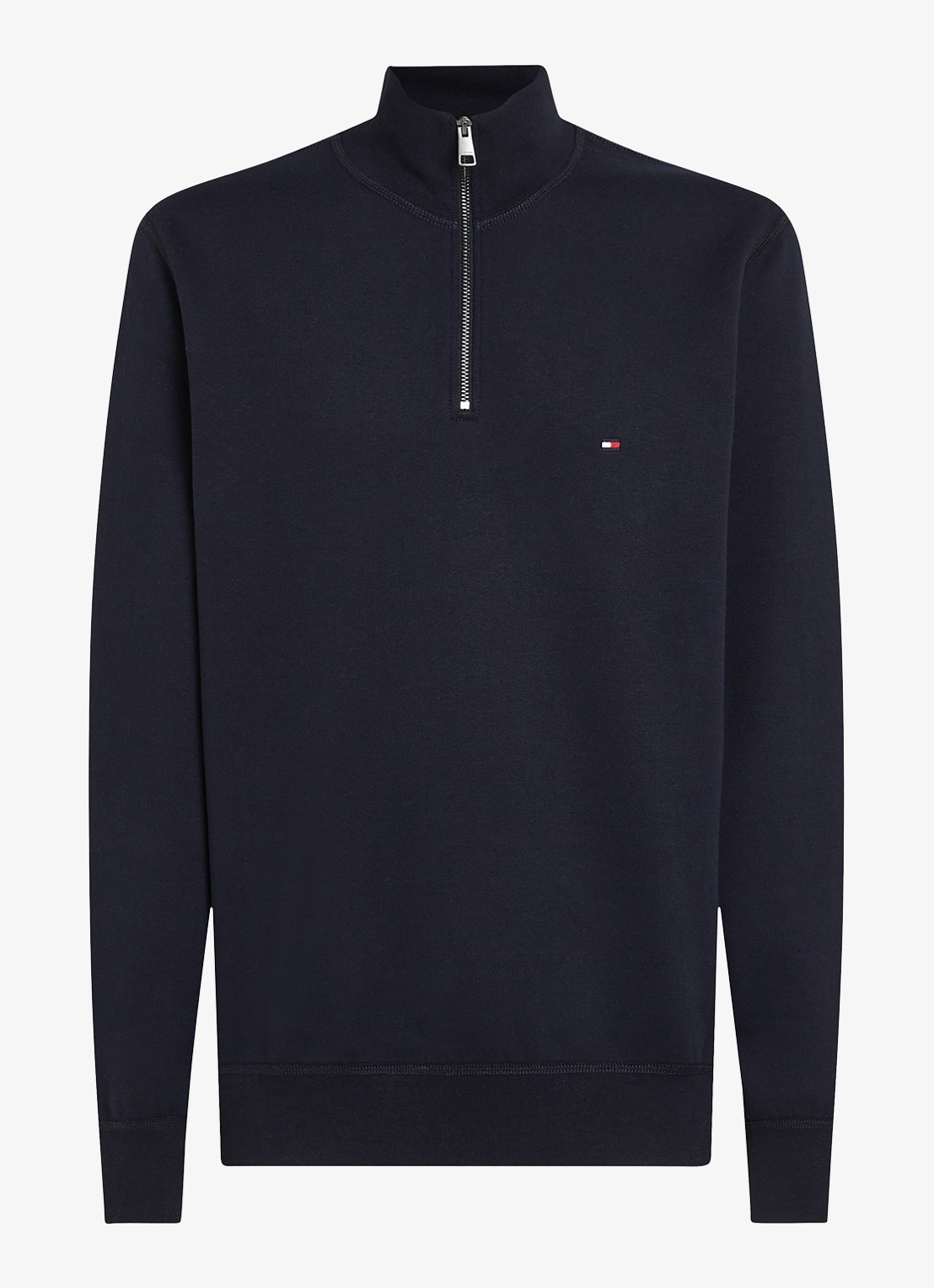 Tommy Hilfiger Sweater met halve rits en logoborduring - voorkant 4 donkerblauw