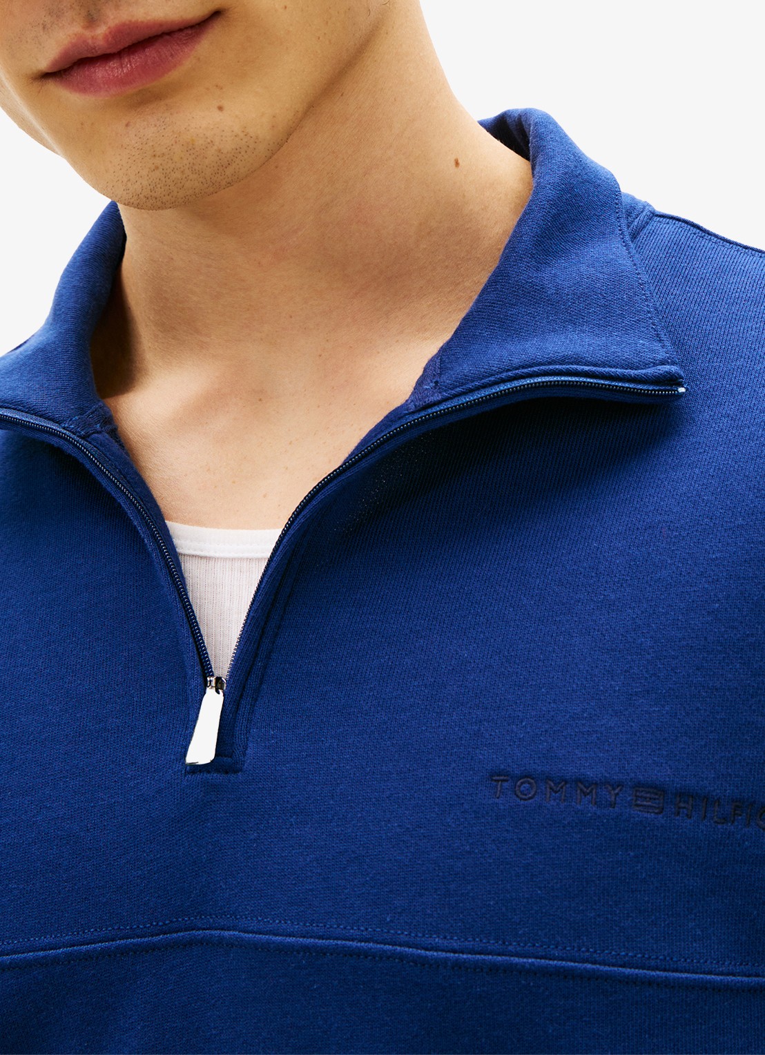 Tommy Hilfiger Sweater met halve rits - detail 4 kobaltblauw