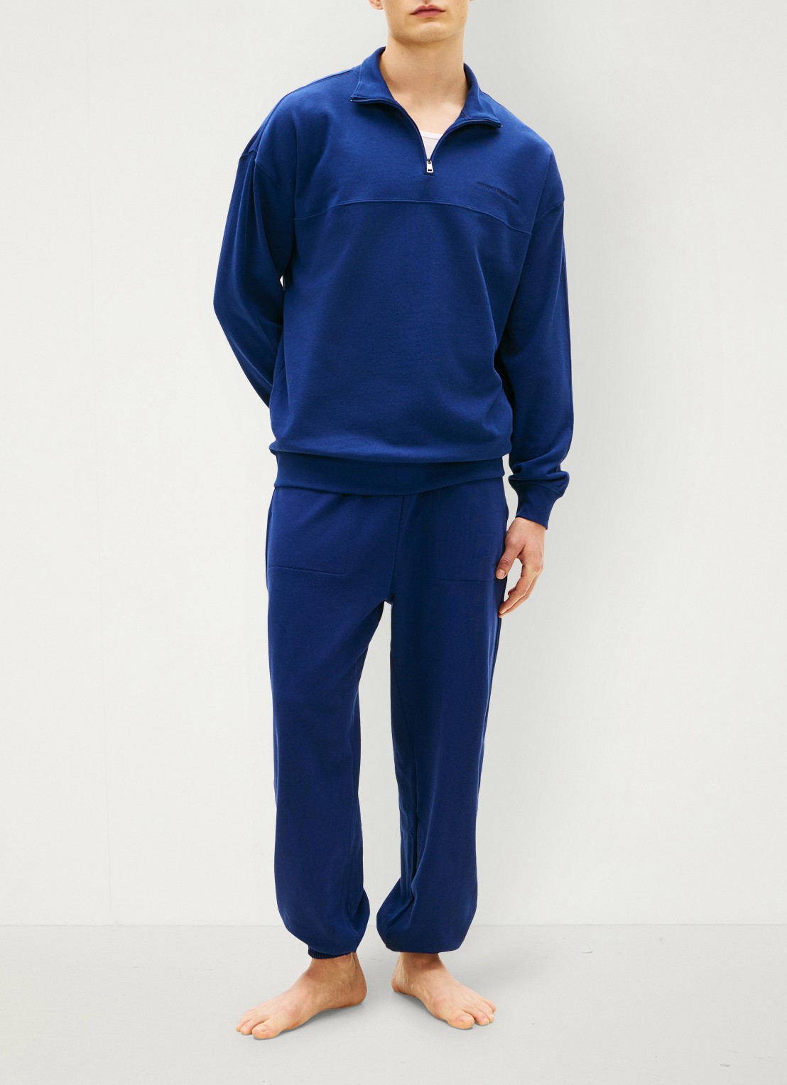 Tommy Hilfiger Sweater met halve rits - voorkant 2 kobaltblauw