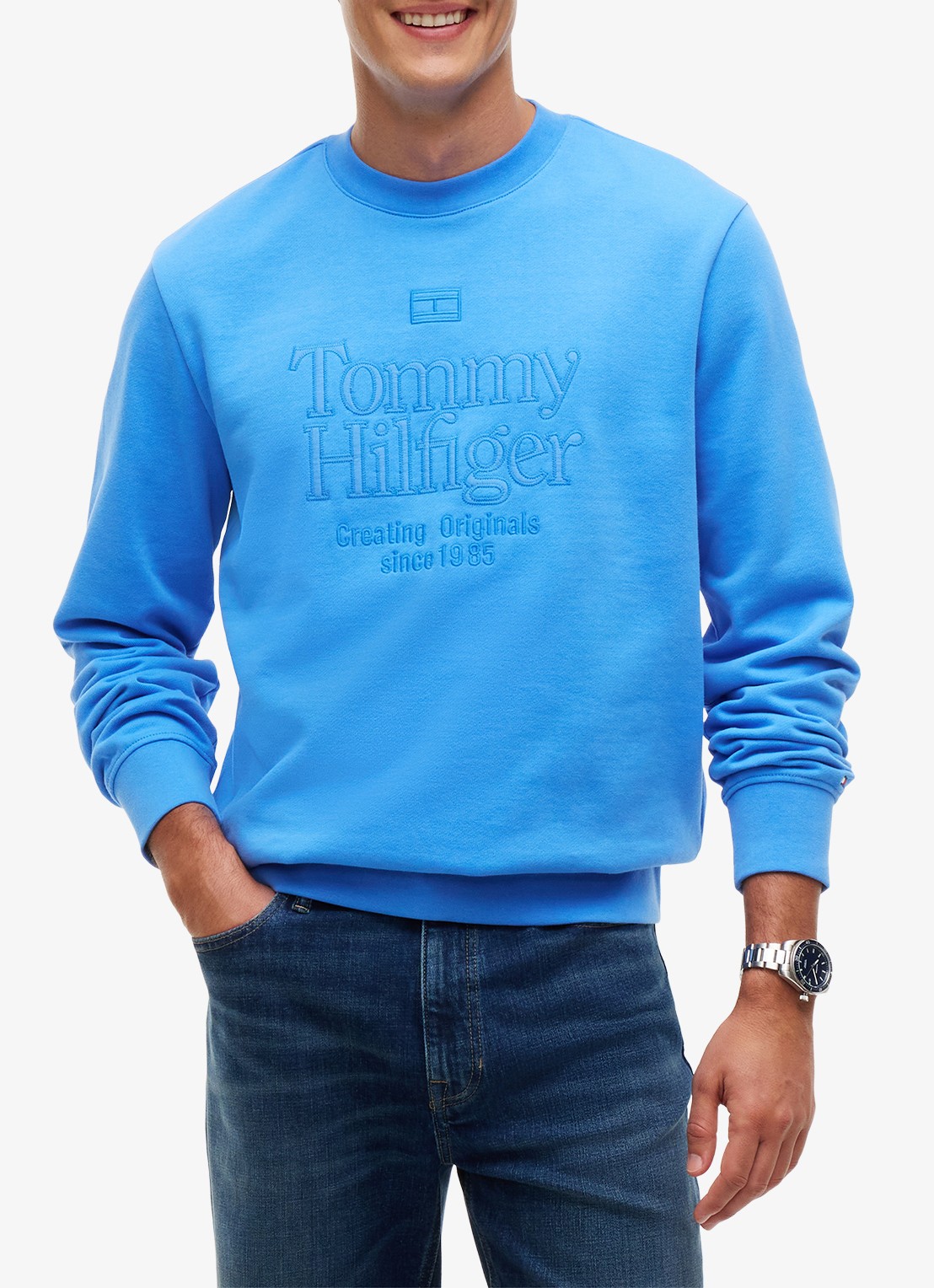 Tommy Hilfiger Sweater met logo - detail 3 middenblauw