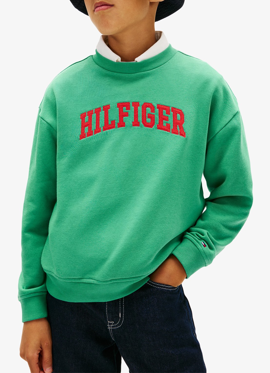 Tommy Hilfiger Sweater met logo - detail groen
