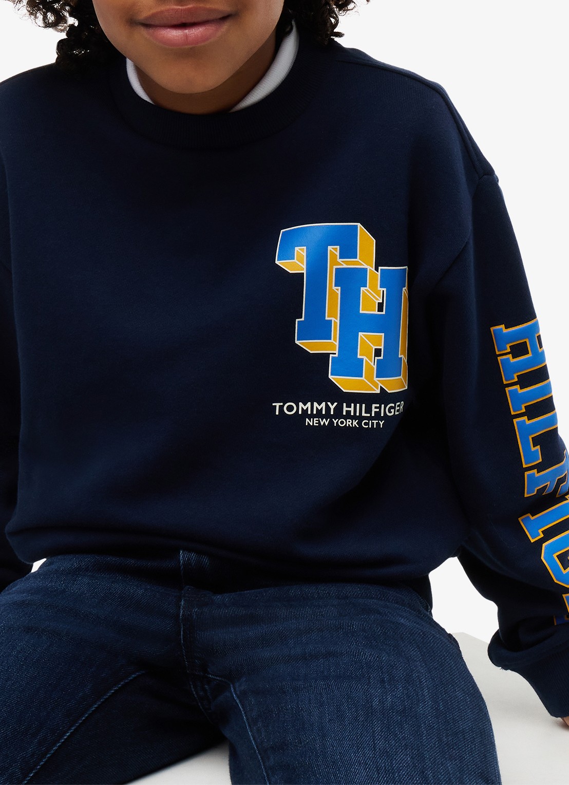 Tommy Hilfiger Sweater met logo - detail 4 donkerblauw