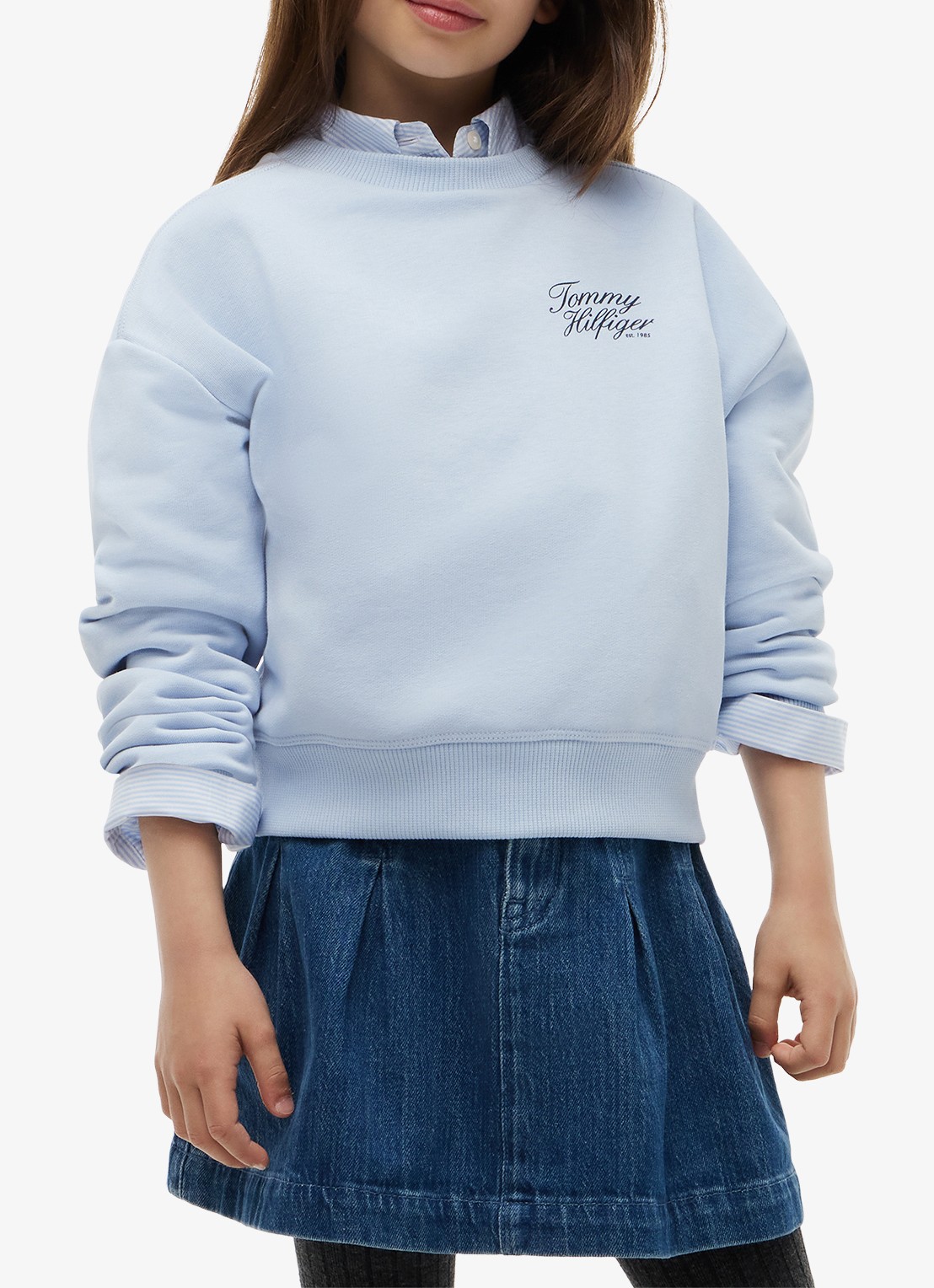 Tommy Hilfiger Sweater met logo - detail lichtblauw