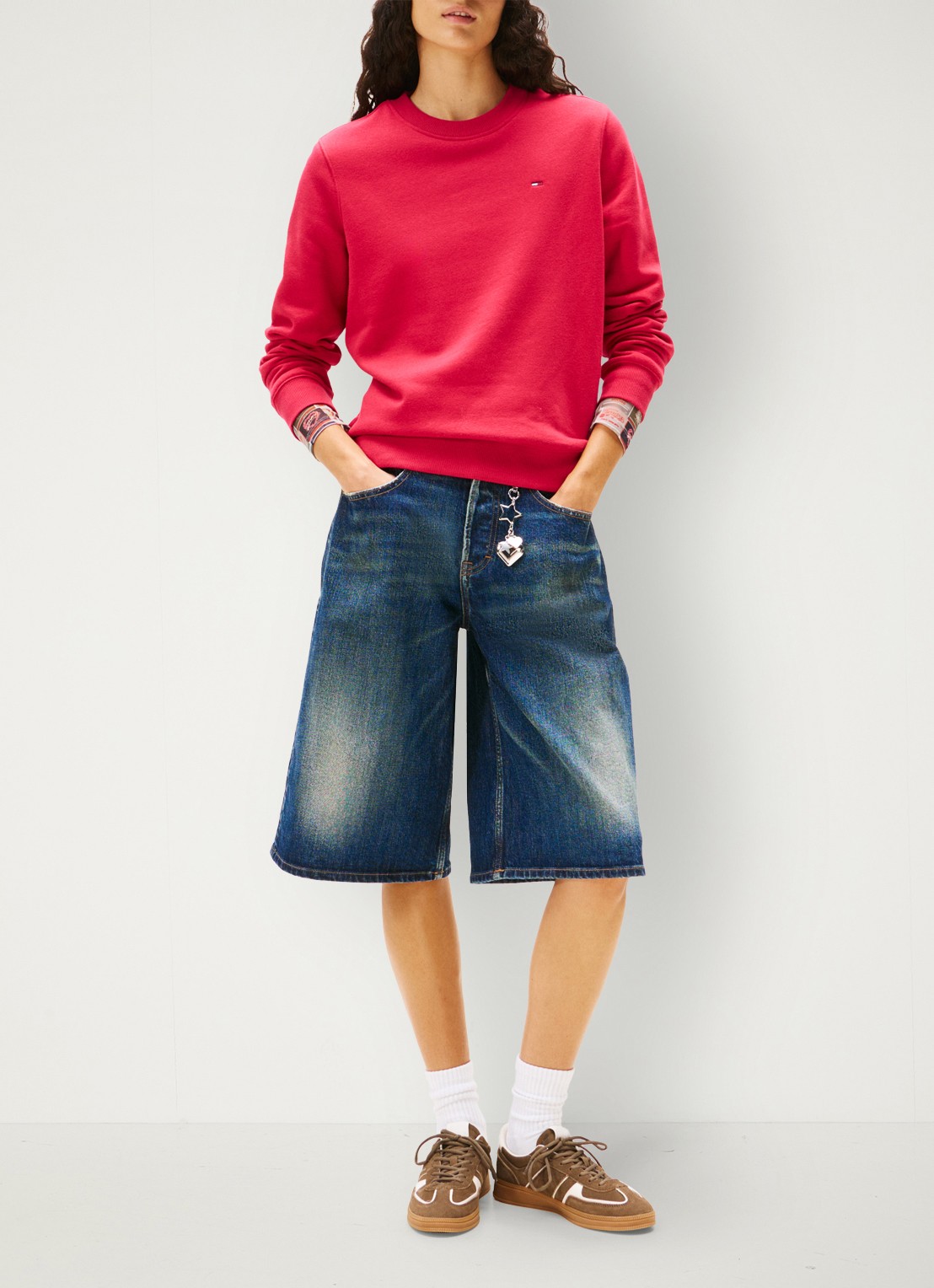 Tommy Hilfiger Sweater met logoborduring - voorkant 3 cranberryrood