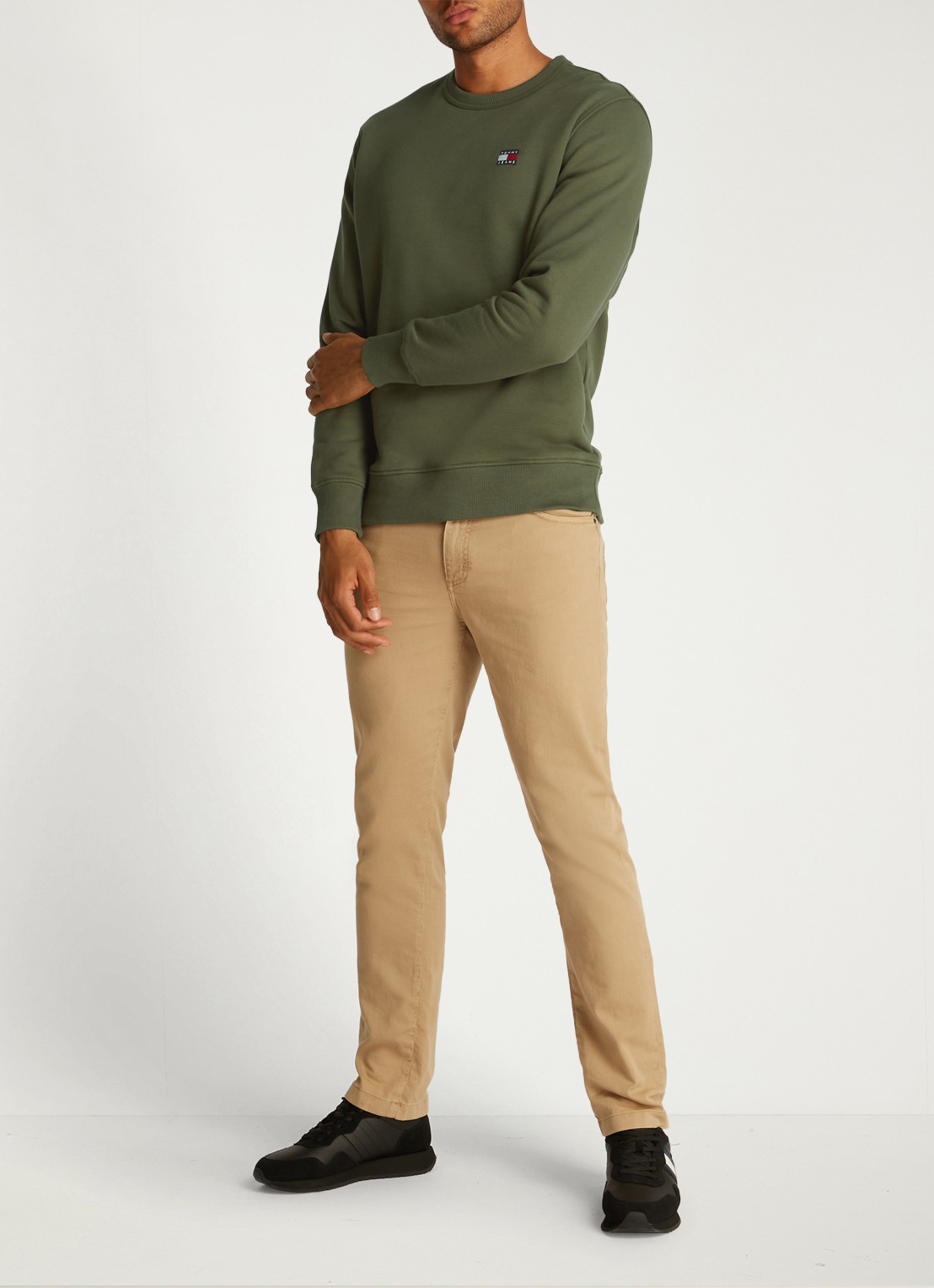 Tommy Hilfiger Sweater met logoborduring - voorkant 5 legergroen