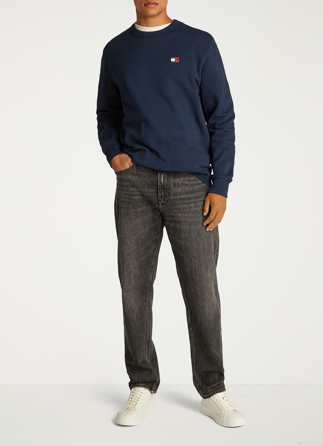 Tommy Hilfiger Sweater met logoborduring - voorkant 3 donkerblauw