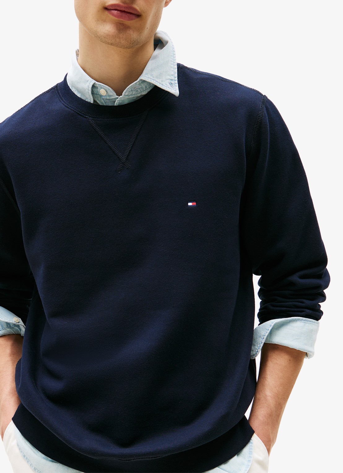 Tommy Hilfiger Sweater met logoborduring - detail 2 donkerblauw