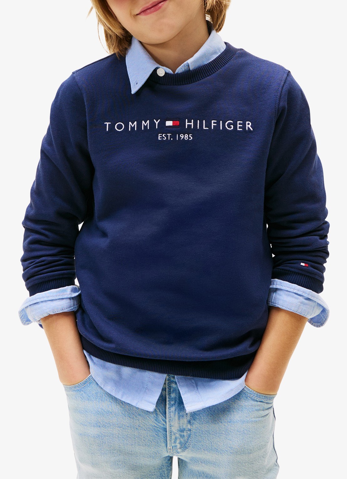 Tommy Hilfiger Sweater met logoborduring  - detail donkerblauw