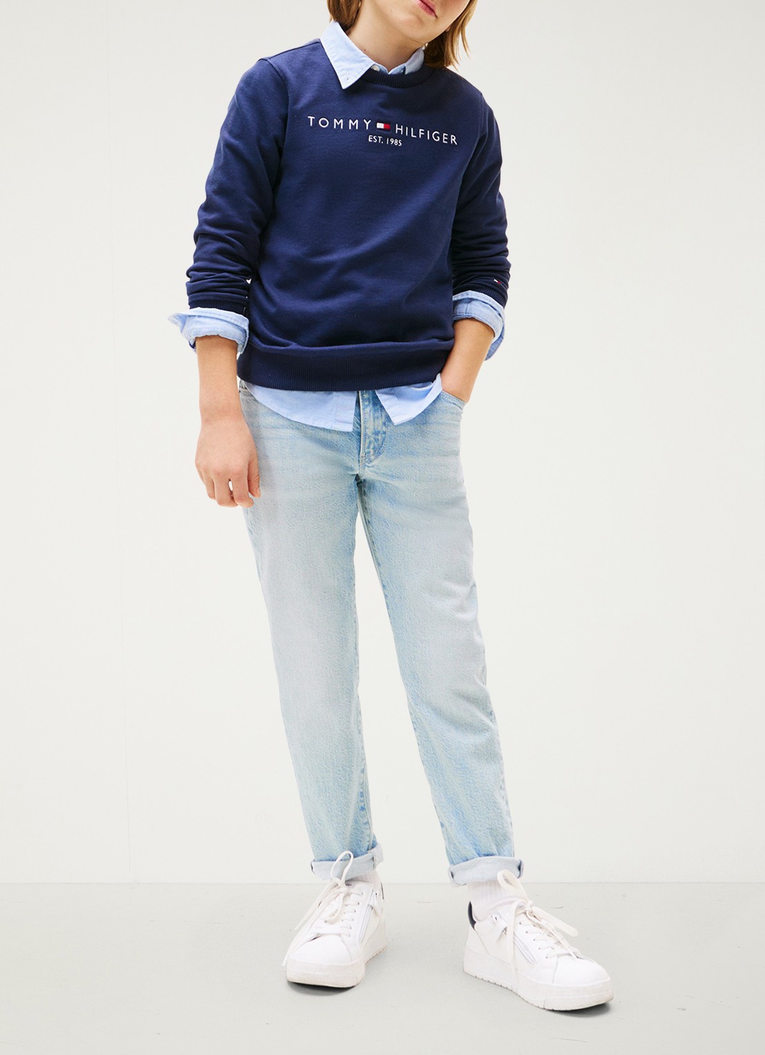 Tommy Hilfiger Sweater met logoborduring  - voorkant 8 donkerblauw