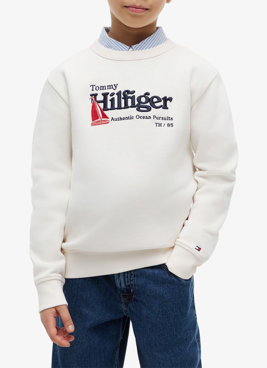 Tommy Hilfiger Sweater met logoborduring - detail 4 wit