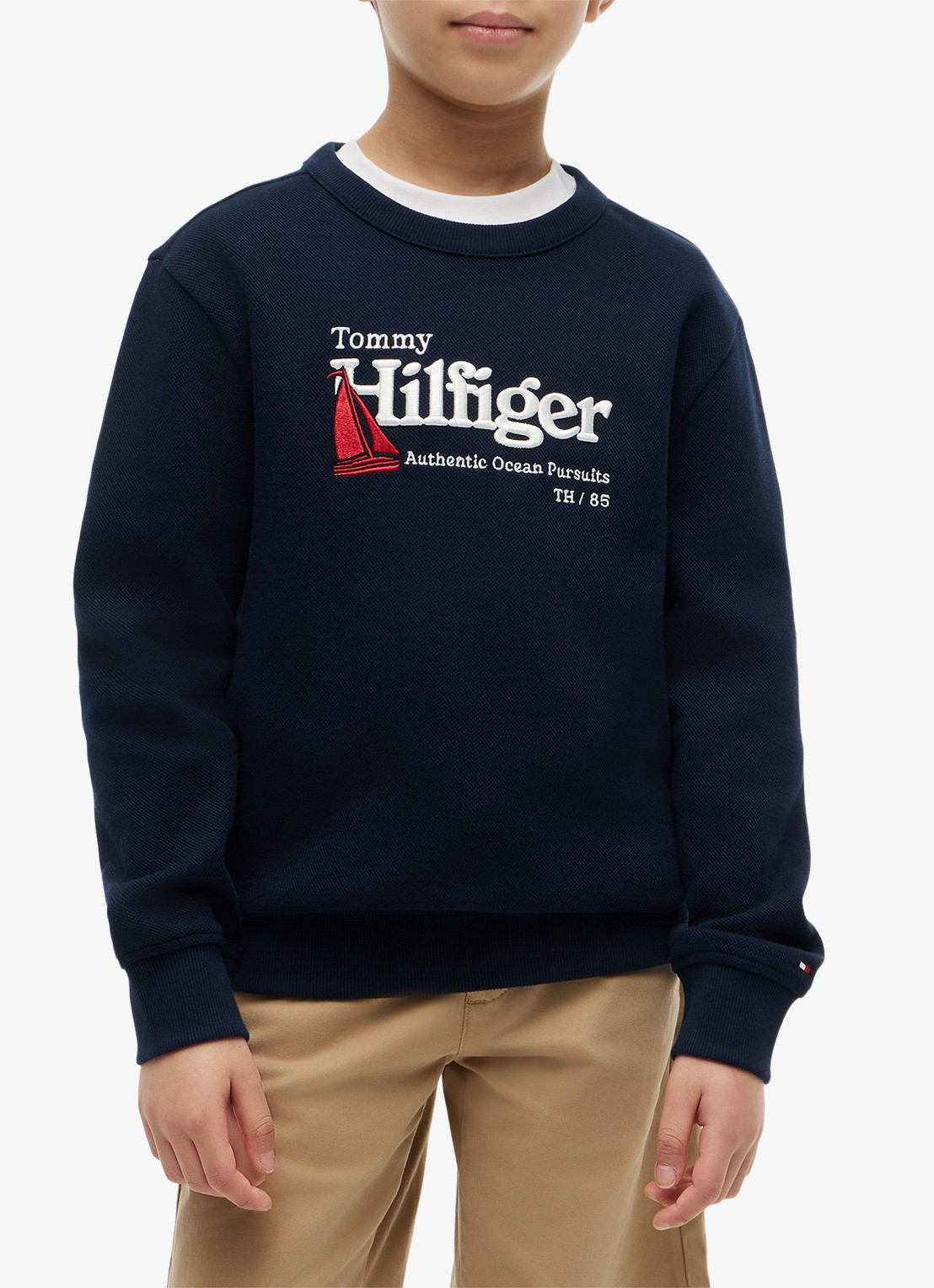 Tommy Hilfiger Sweater met logoborduring - detail donkerblauw