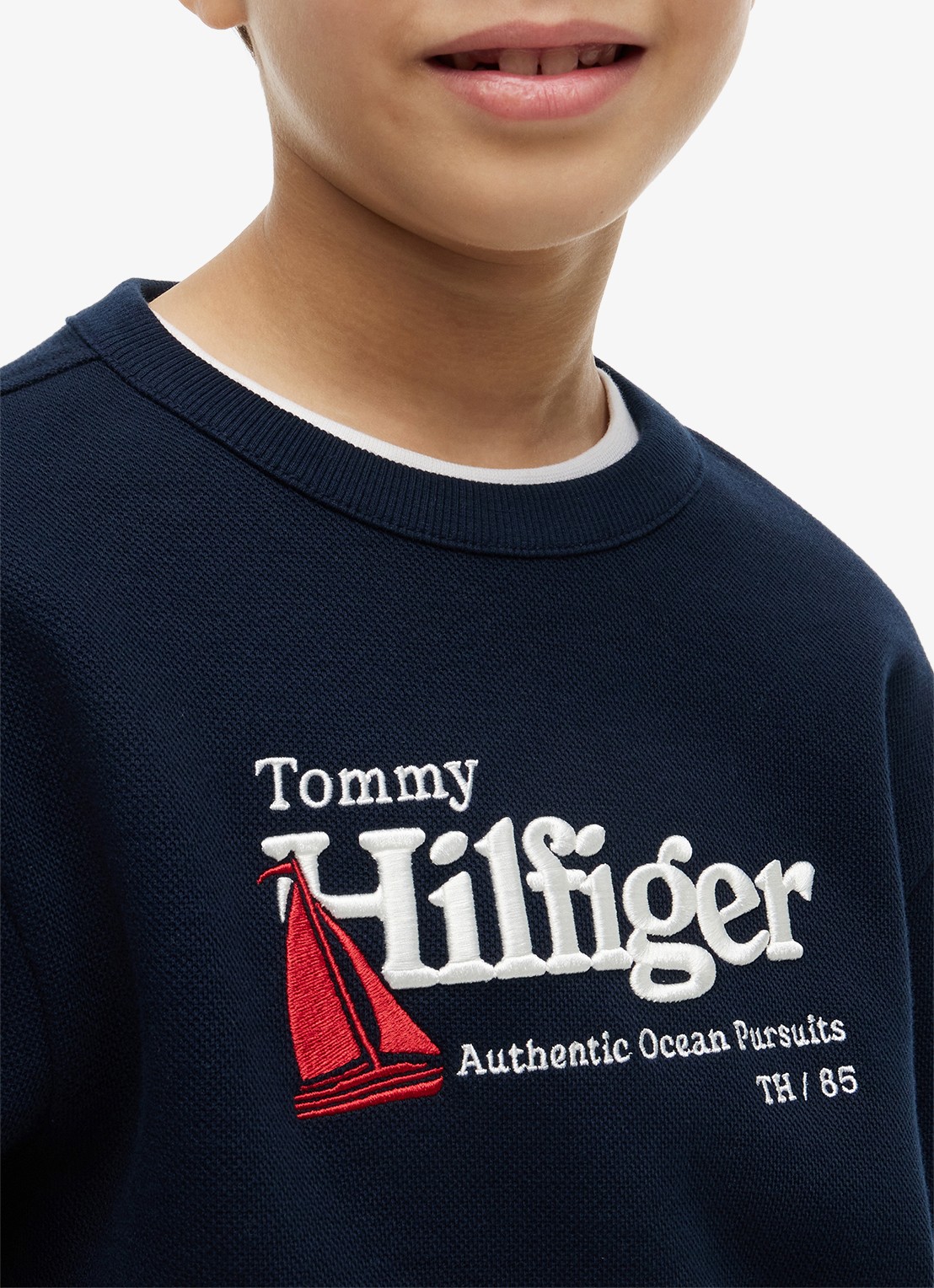 Tommy Hilfiger Sweater met logoborduring - detail 2 donkerblauw