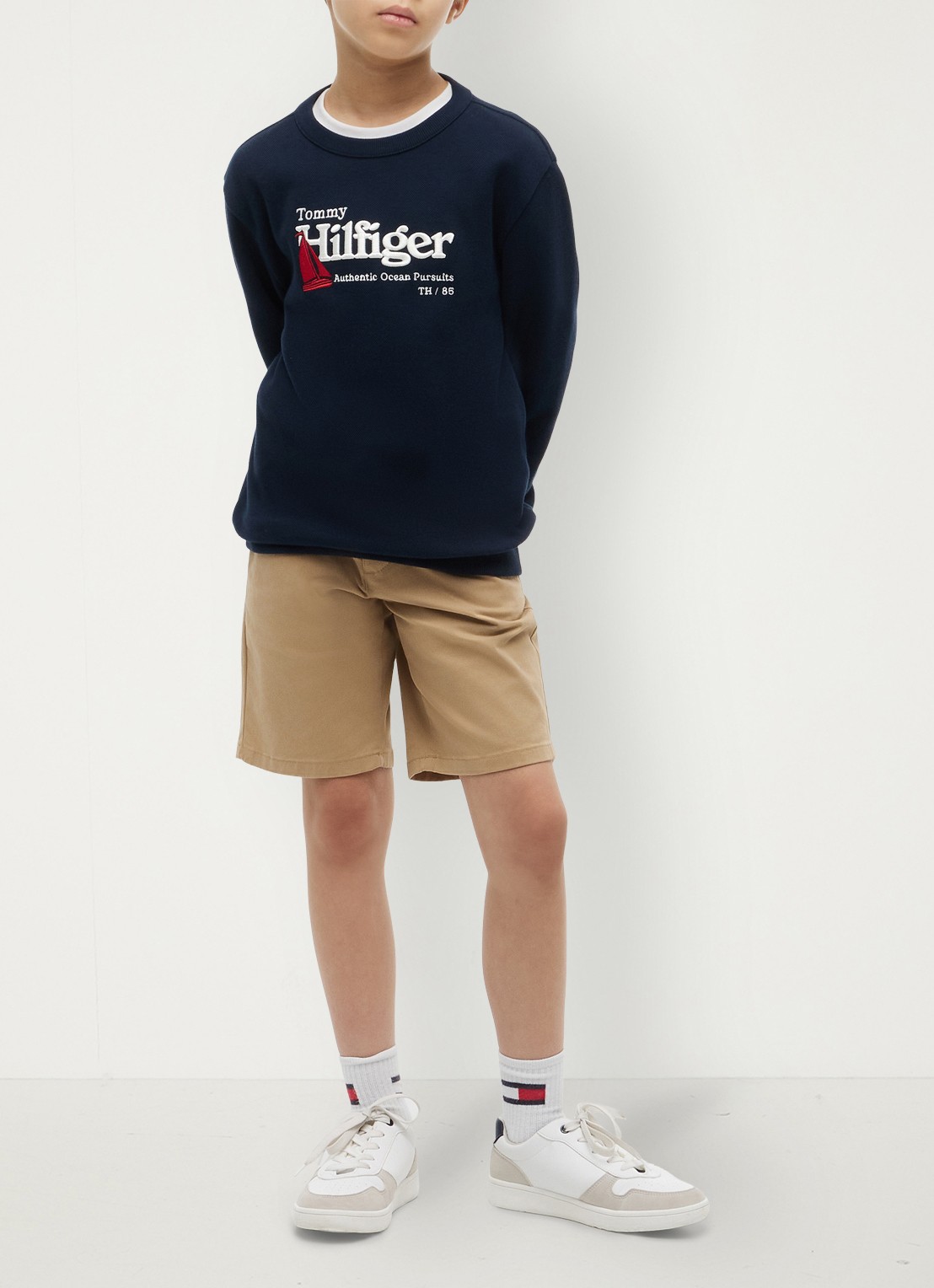 Tommy Hilfiger Sweater met logoborduring - voorkant 4 donkerblauw