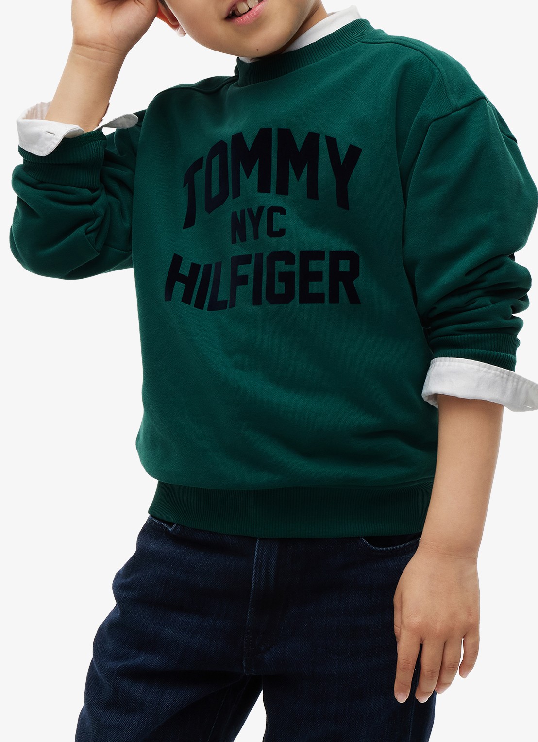 Tommy Hilfiger Sweater met logoborduring  - detail 4 groen