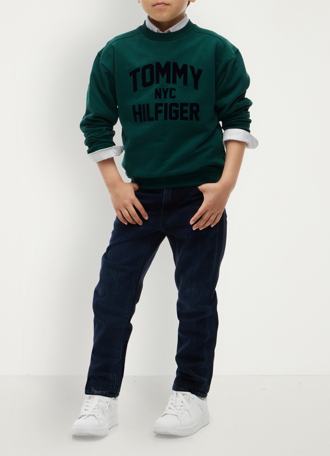 Tommy Hilfiger Sweater met logoborduring  - voorkant 3 groen