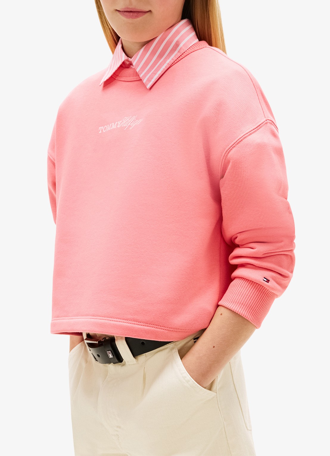Tommy Hilfiger Sweater met logoborduring - detail perzik