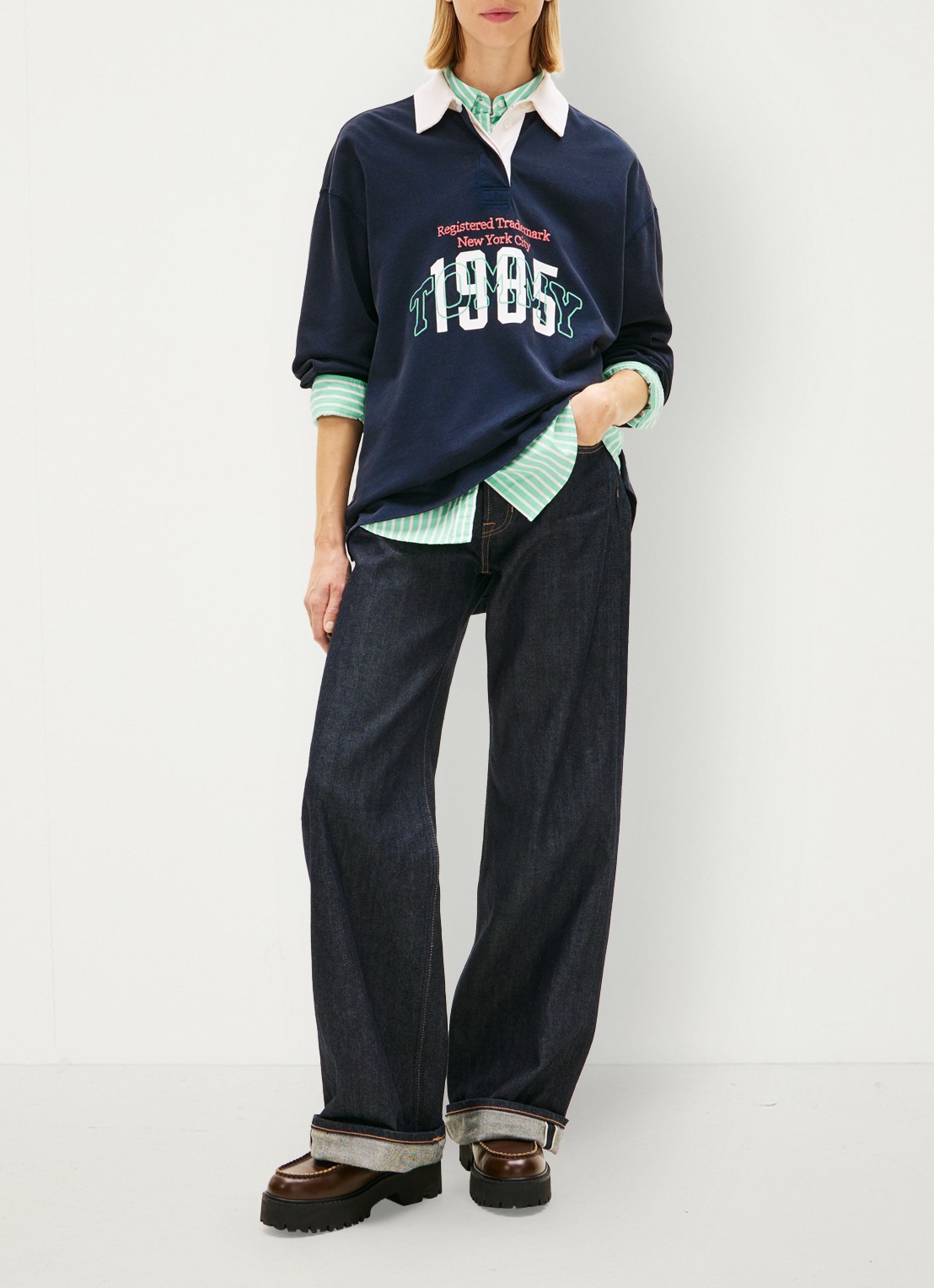 Tommy Hilfiger Sweater met logoprint - voorkant 2 donkerblauw