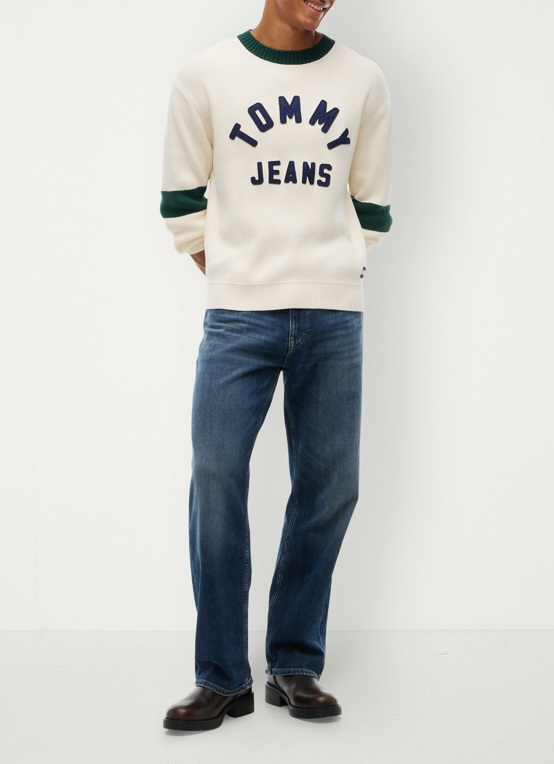 Tommy Hilfiger Sweater met logoprint - voorkant 3 creme