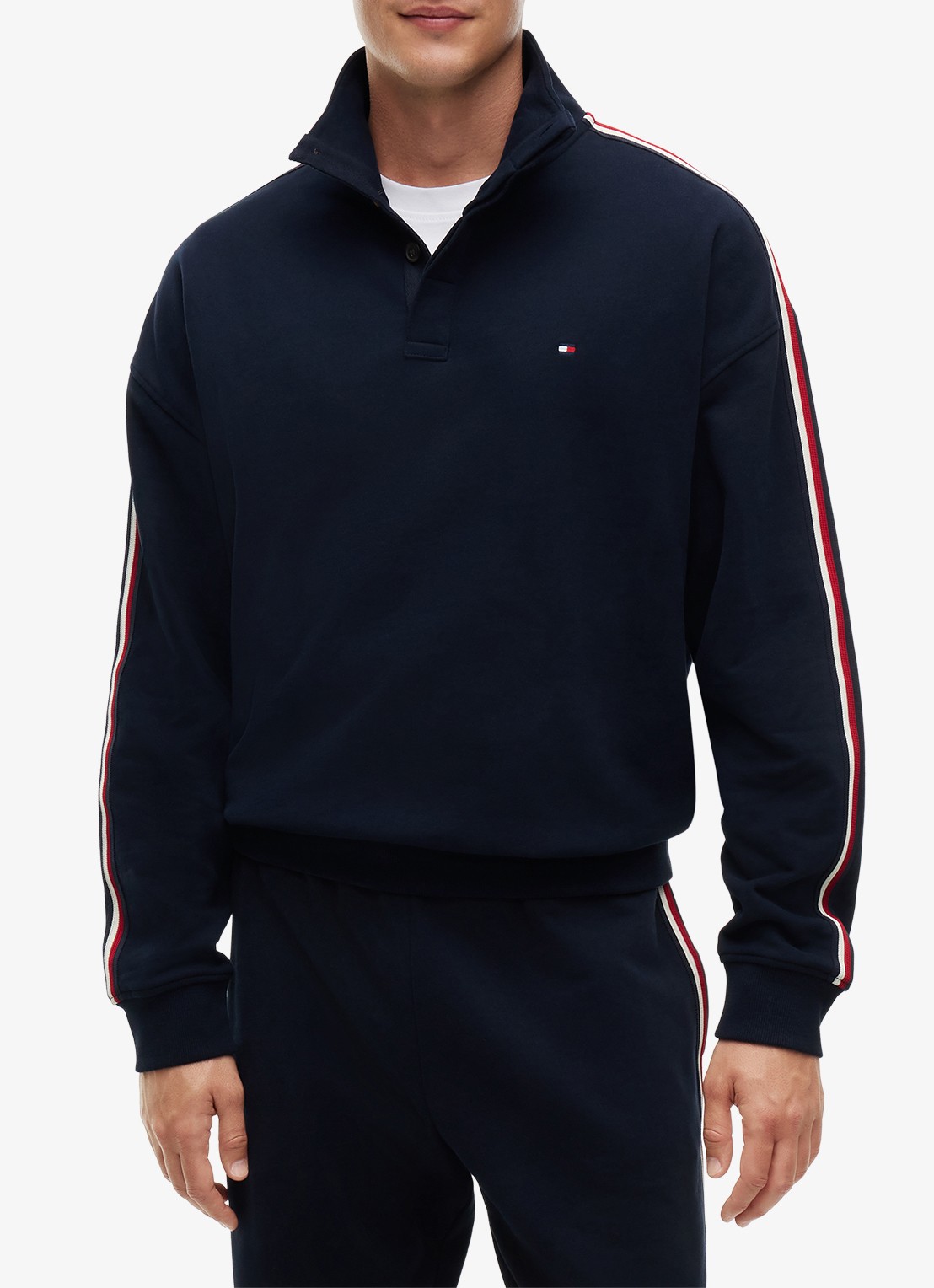 Tommy Hilfiger Sweater met opstaande kraag - detail donkerblauw